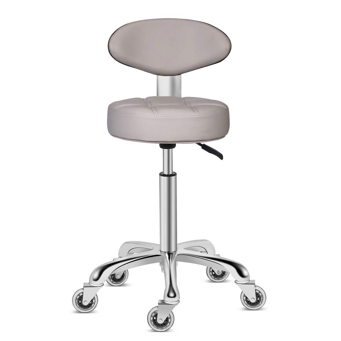 Kaleurrier Adjustable Height Swivel Stool Chair - Heavy Duty Hydraulic Rolling Metal Stool with Backrest for Kitchen, Salon, Bar, Office & Massage - Grey | Perfect for Home, Commercial & Professional Use