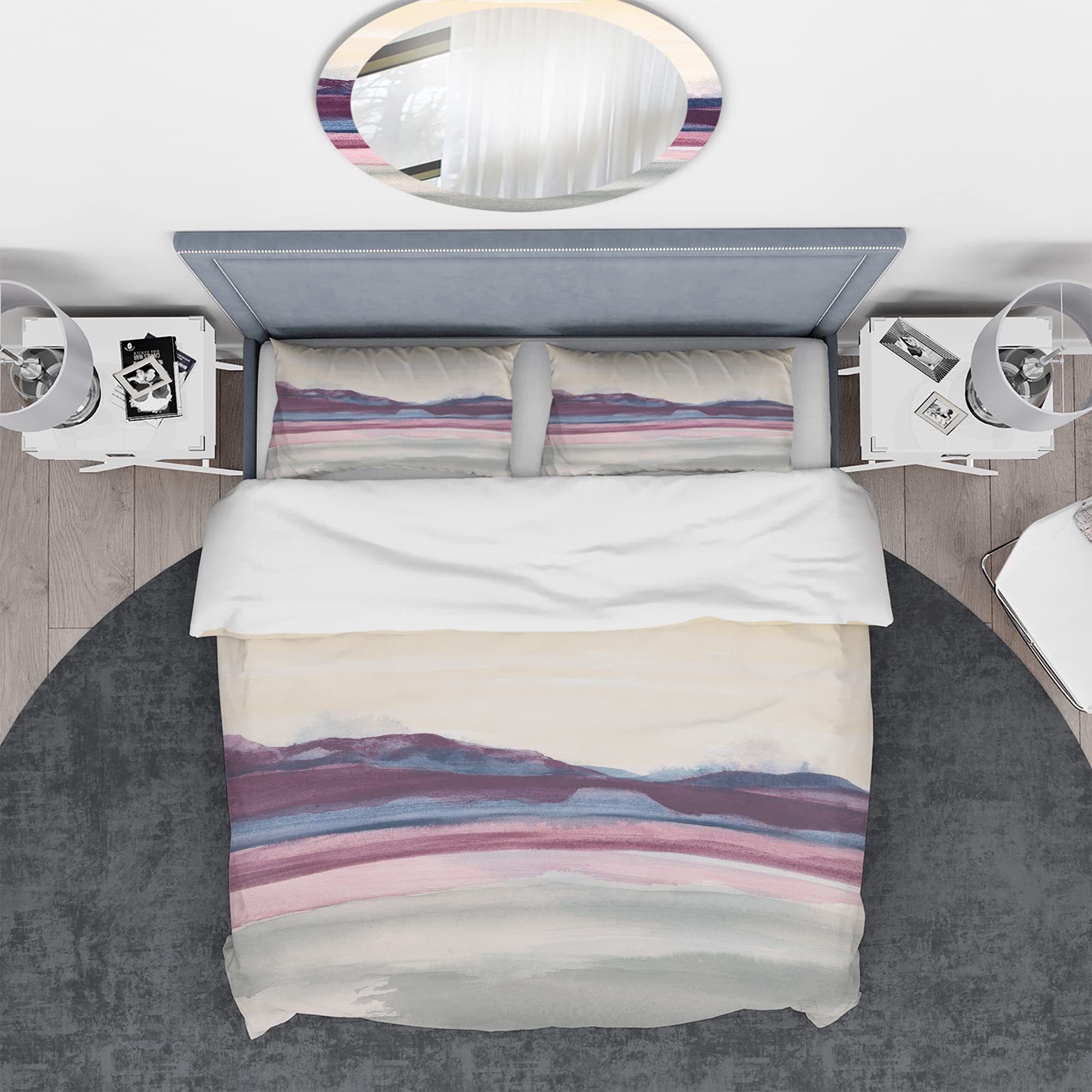 DesignQ Purple Rock Landscape Farmhouse Duvet Cover Set - King Size Blue Abstract Bedding 3-Piece Set for All Seasons | Perfect for Guest Rooms, Master Bedrooms & Cozy Farmhouse Decor