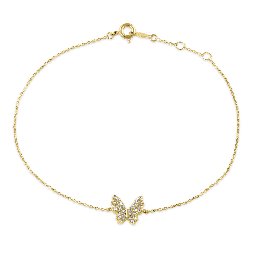 14K Solid Gold Social Butterfly CZ Bracelet for Women - Elegant Cubic Zirconia Charm Bracelet for Parties, Weddings & Everyday Wear