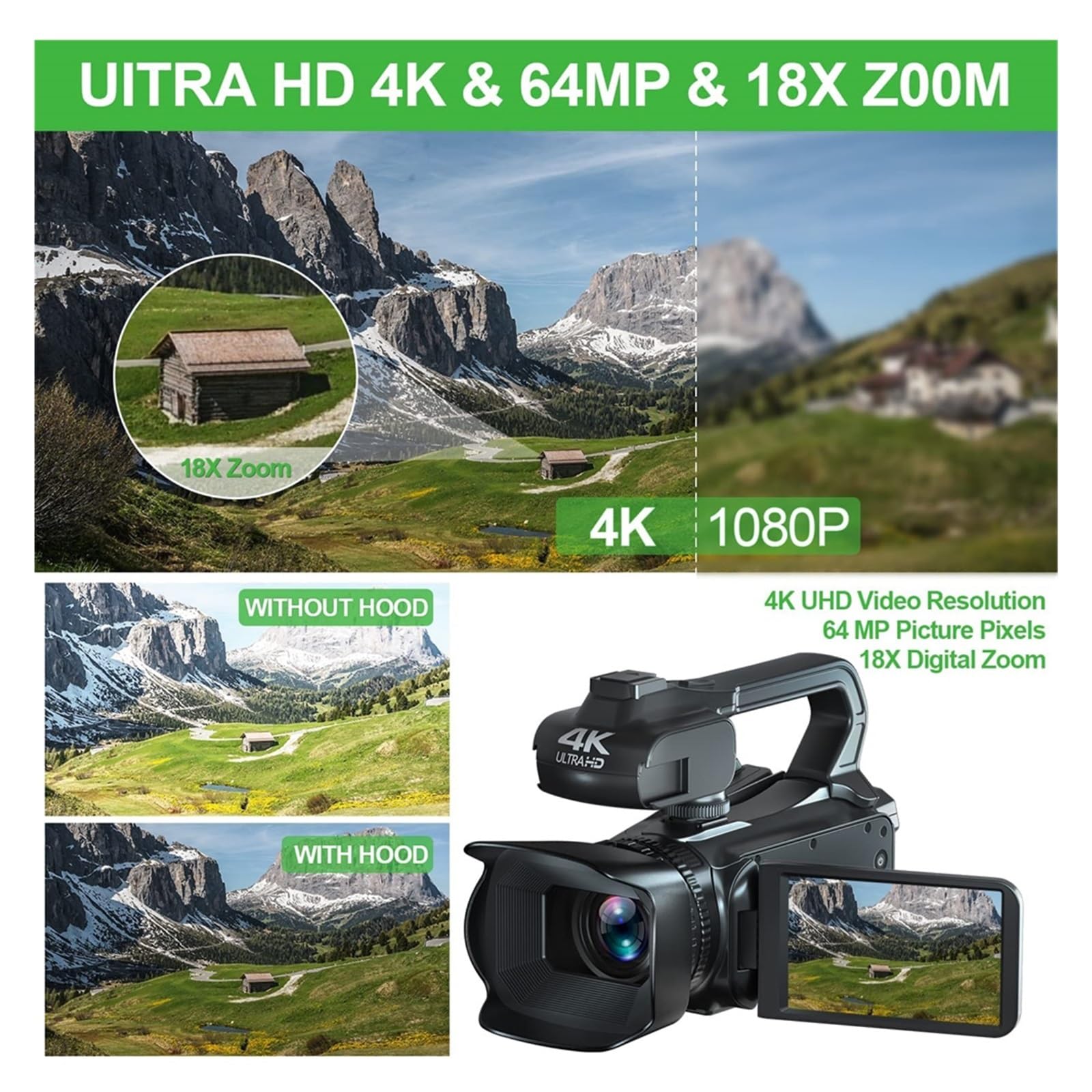 4K Vlog Camera with Rotating Touch Screen - WiFi Webcam for Live Streaming & YouTube