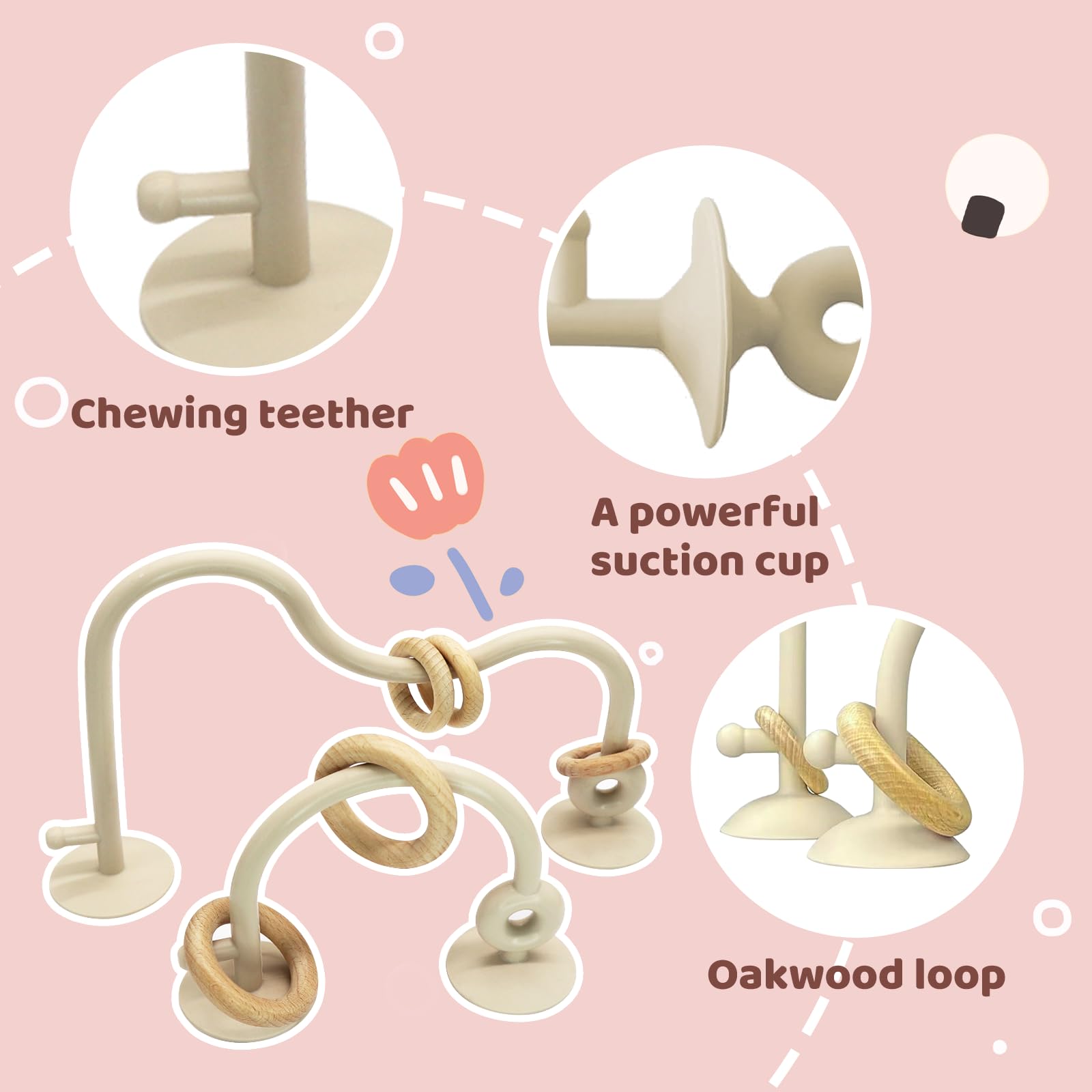 **Baby High Chair Suction Toys - Silicone Teething Chew Toys for Infants 6-12-18 Months, BPA-Free Food Grade Safe, Beige & Pink - Perfect for Dining, Travel & Playtime**