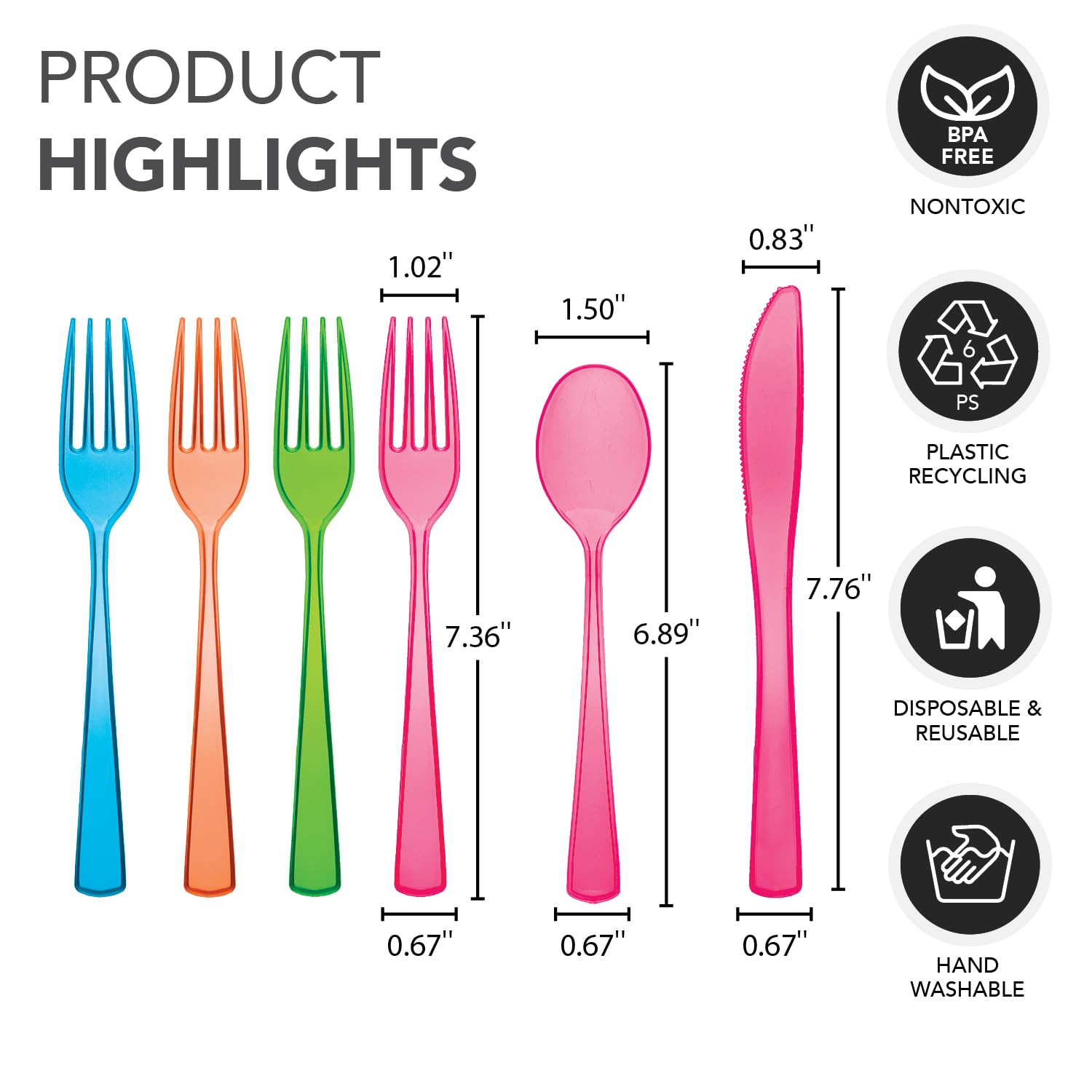 **Heavy Duty Plastic Cutlery Set - 576-Piece Party Utensils Combo Pack (Knives, Forks, Spoons) - Neon Colors - 12 Bags of 144 - Ideal for BBQs, Picnics, Birthdays & Large Gatherings**