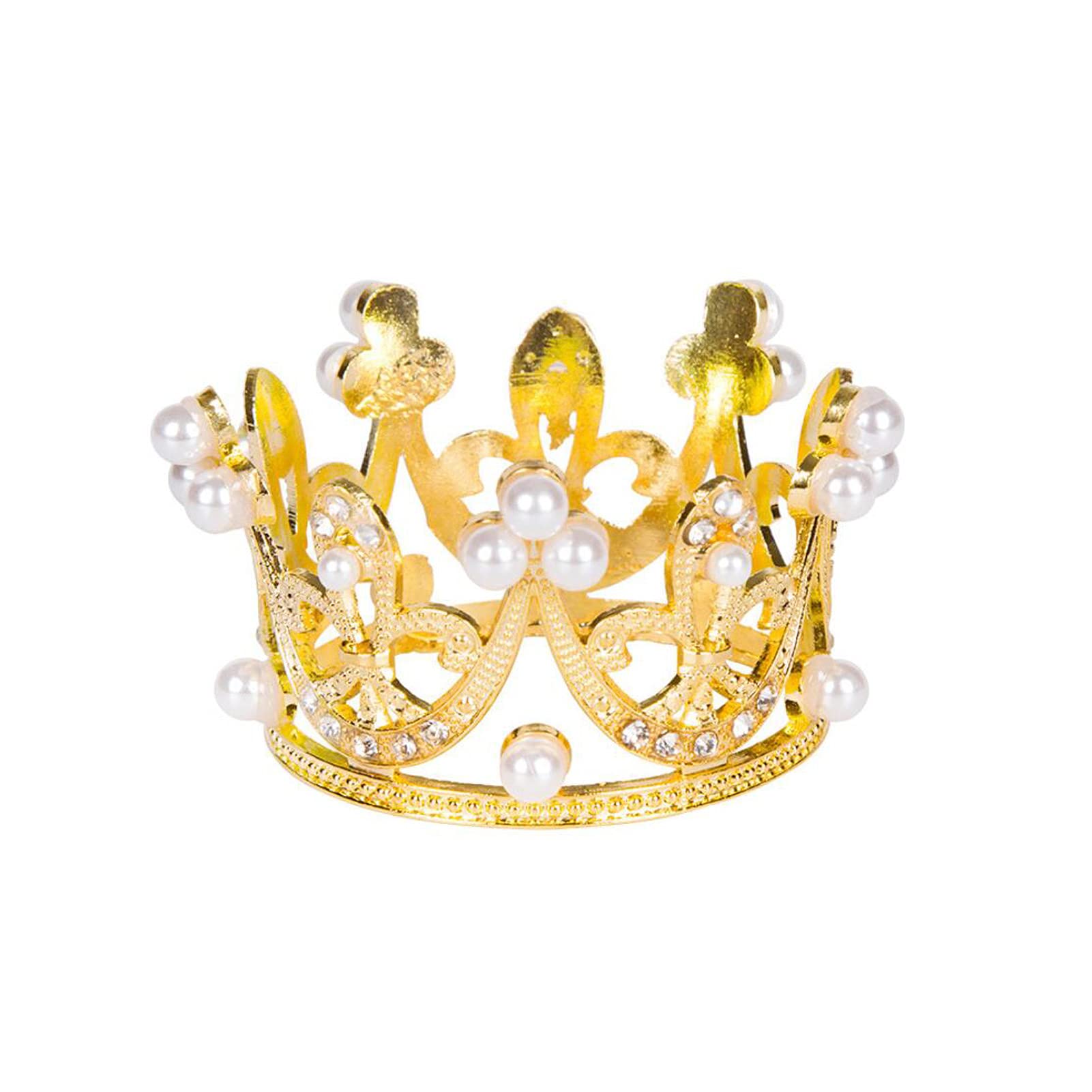 4 Pack Mini Crown Cake Toppers - Gold & Silver Crystal Rhinestone Cupcake Tiara for Baby Shower, Birthday, Wedding, Christmas, Princess Theme Party Decorations - Perfect for Newborn Photo Props and Dessert Table Centerpieces