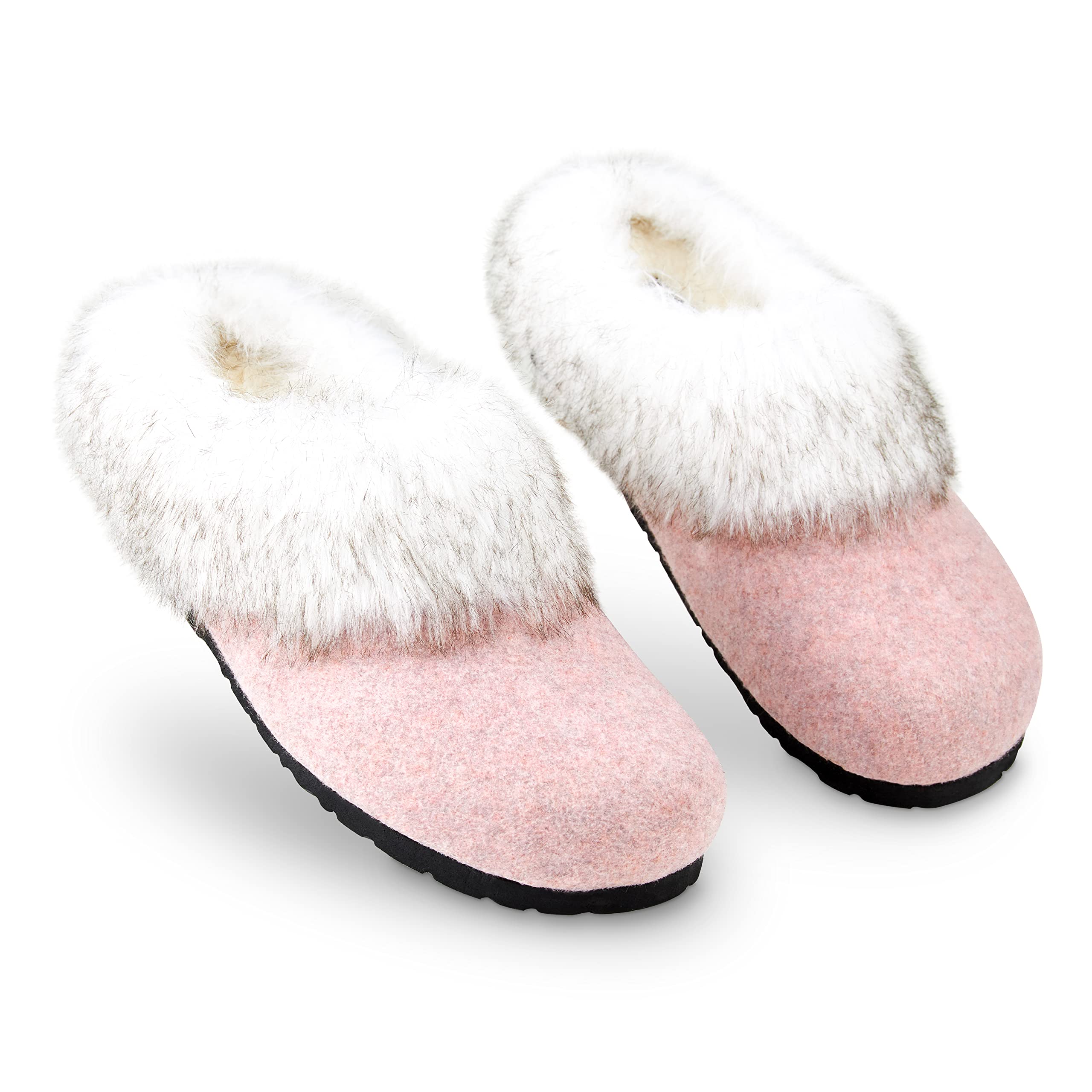 DUNLOP Women's Fluffy Faux Fur Slippers - Soft Indoor Outdoor House Shoes for Ladies - Perfect for Relaxing at Home, Lounging & Quick Outdoor Errands