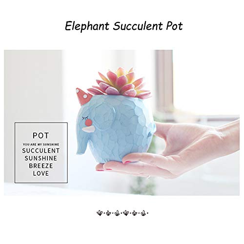 Resin Succulent Planter with Drainage Hole - Elephant Design Flower Pot for Bonsai, Cactus, and Small Plants - Perfect for Home, Office Desk, and Garden Decor