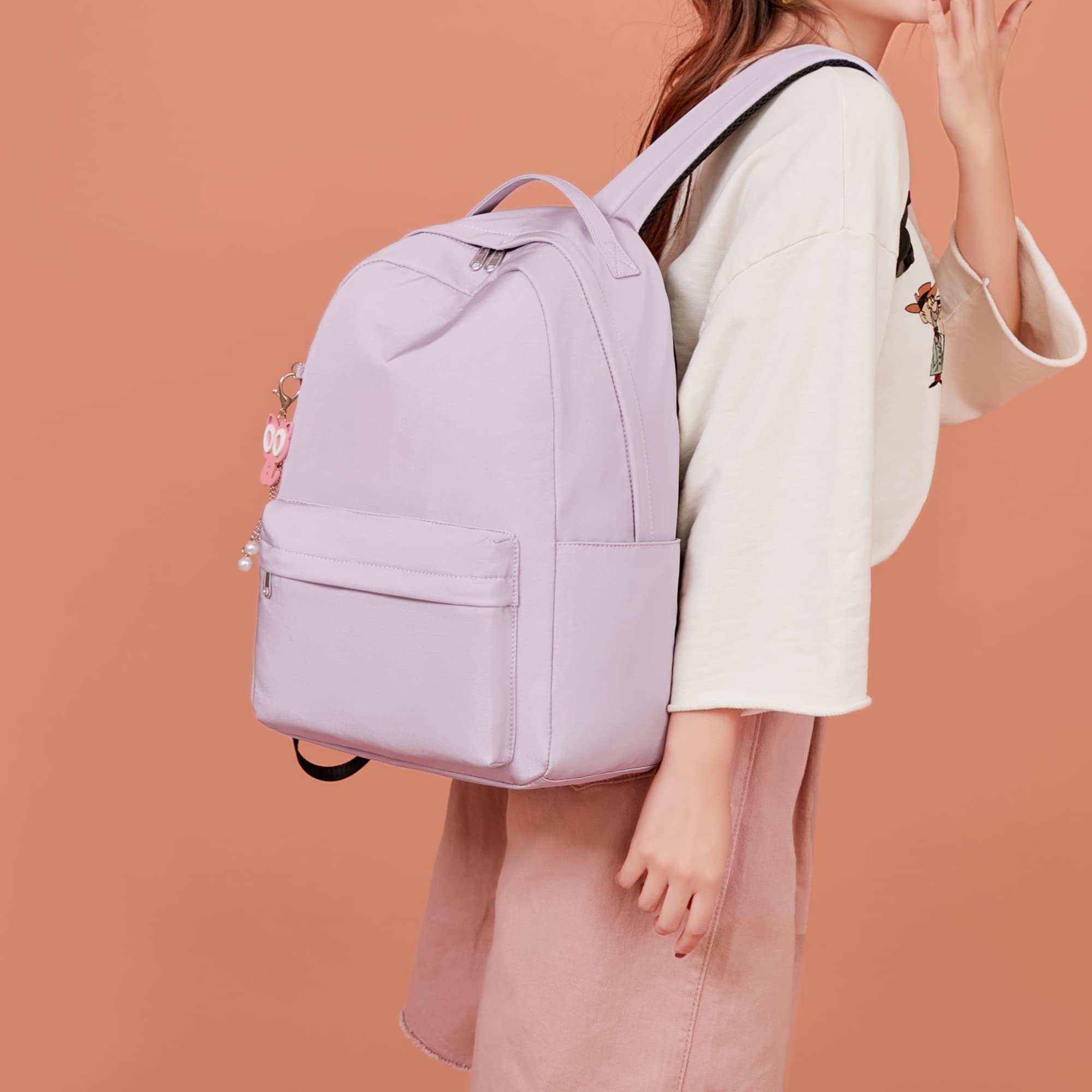 16.5 Inch Pink Kawaii Laptop Backpack with Cute Pendant - Aesthetic Taro Purple Cute Backpack for Women & Girls - Perfect for School, College, Work & Travel