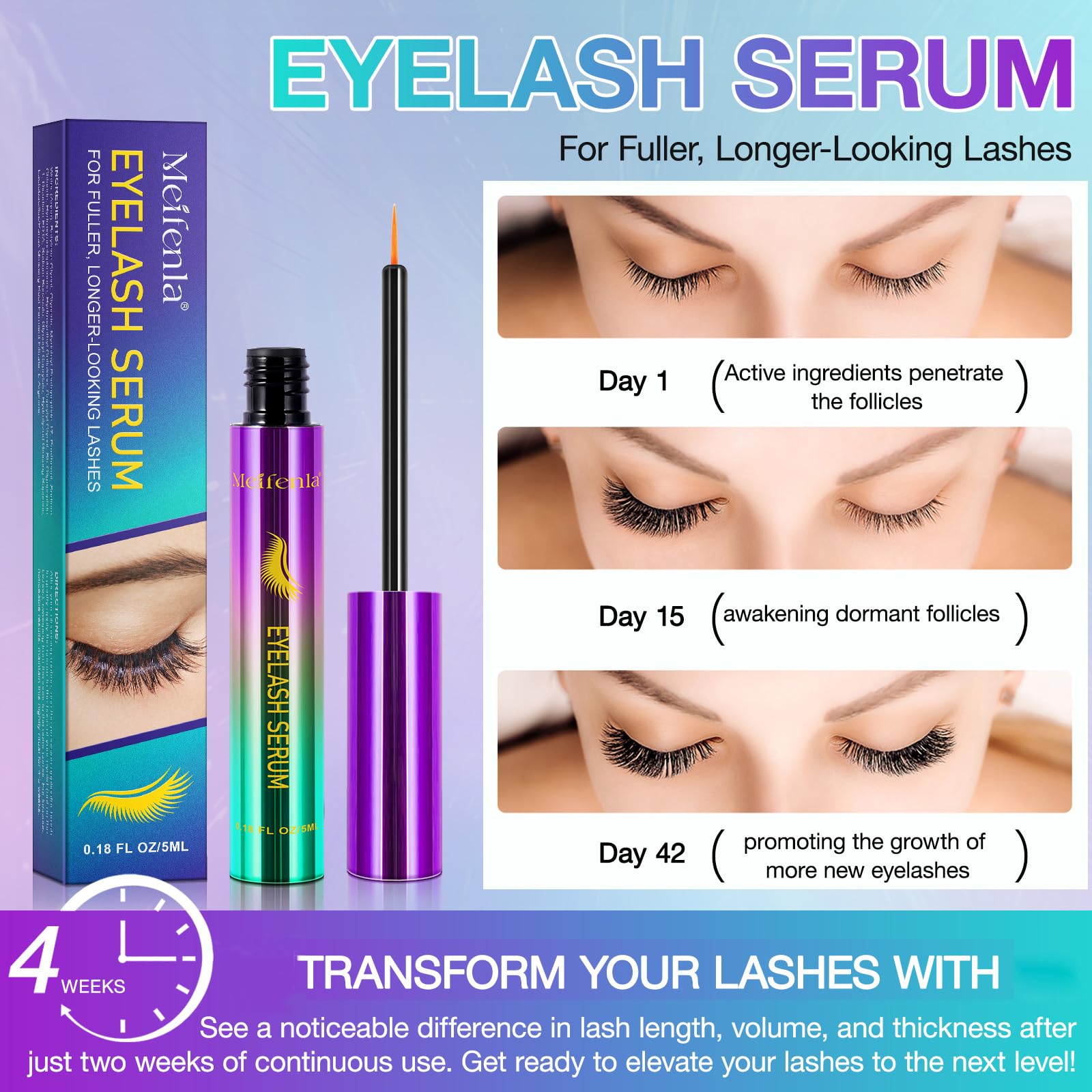 Best Eyelash Growth Serum for Longer, Thicker & Fuller Lashes - Natural Lash Enhancer for Sensitive Eyes - Non-Irritating Formula for Daily Use at Home or Salon