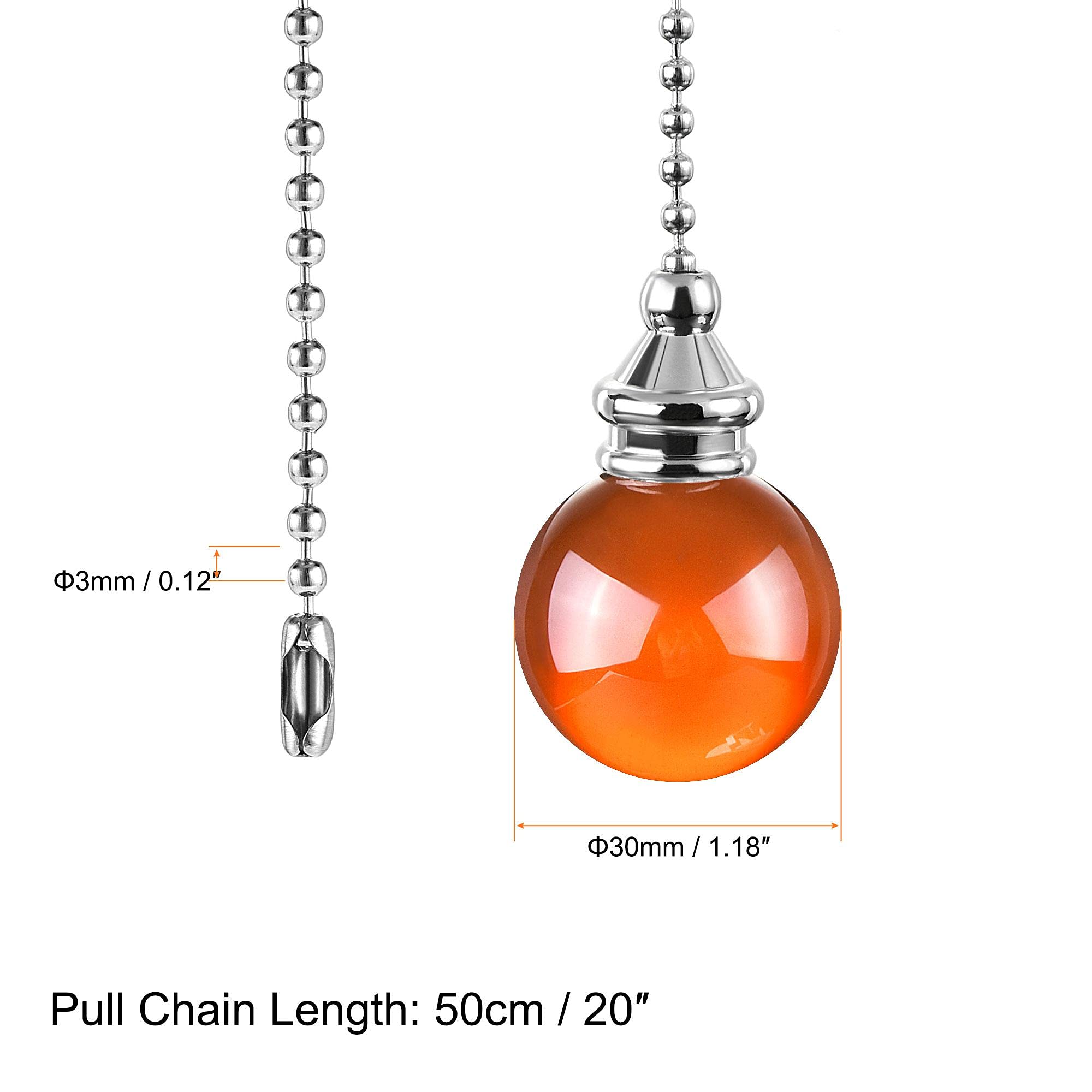 uxcell 20 Inch Ceiling Fan Pull Chain with 30mm Amber Crystal Ball Pendant - Decorative Lighting Accessory for Home, Bedroom & Living Room Fan Replacement