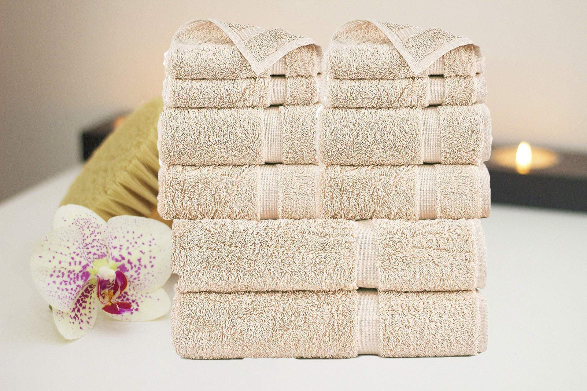 Premium FTB Classic Turkish Luxury Hotel & Spa Bath Towel Set - 10-Piece 100% Cotton Bath Towels (Beige) for Spa, Bathroom & Guest Room Luxury