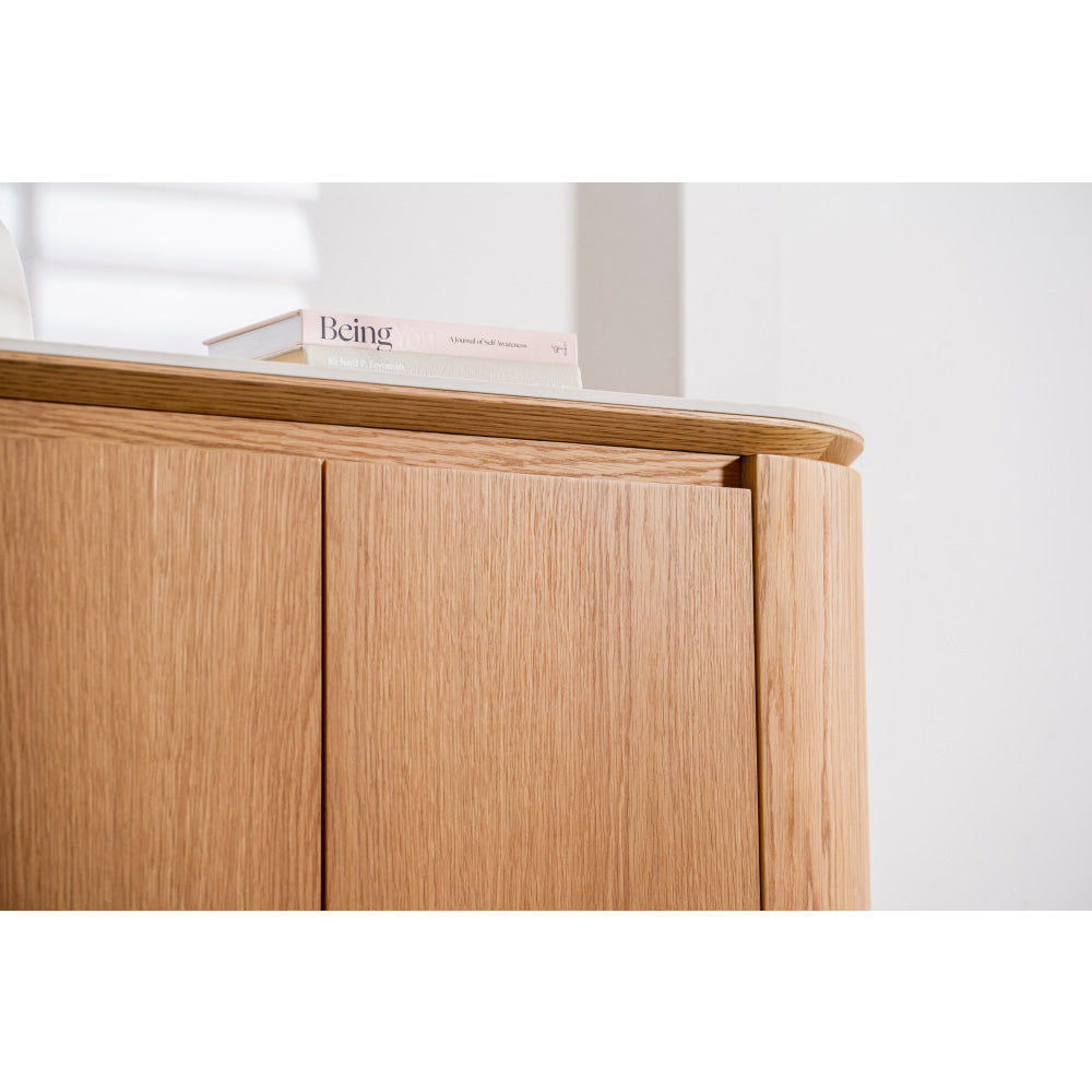 Bronya Matte Ceramic 3-Door Buffet Cabinet - Natural/White Sideboard with Storage | Perfect for Dining Room, Kitchen & Living Room Organization