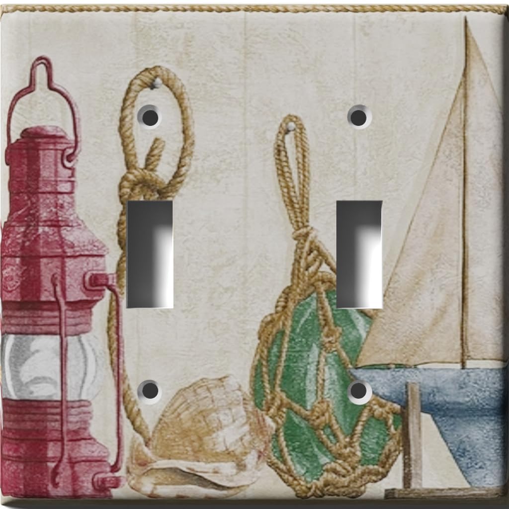 Sea Lantern Decorative Light Switch Cover - Double Toggle Wall Plate for Home Decor | Vintage Nautical Theme Bathroom & Bedroom Accessory