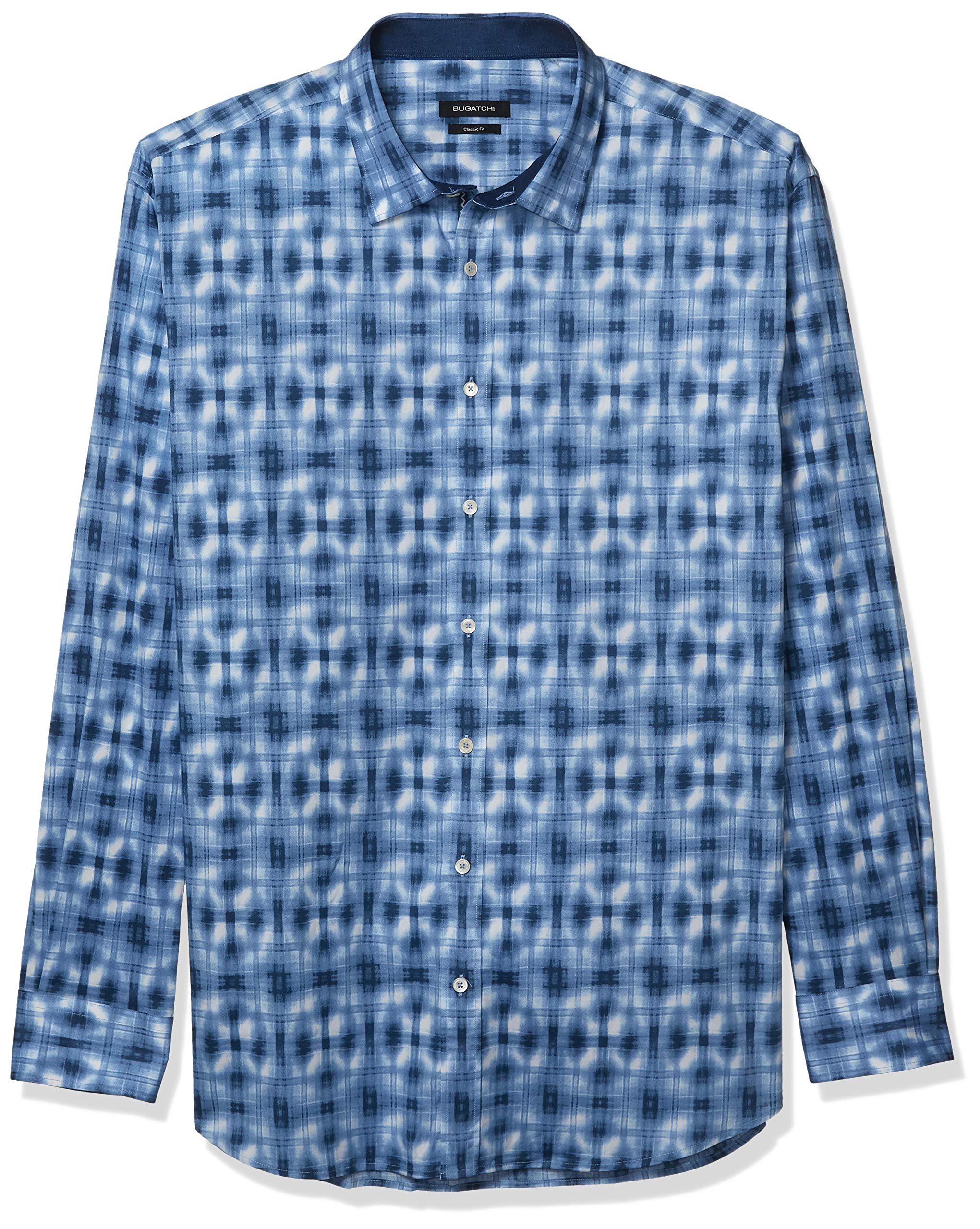 Bugatchi Men's Long Sleeve Classic Fit Dress Shirt - Premium Cotton Formal & Business Attire for Office, Wedding & Special Occasions