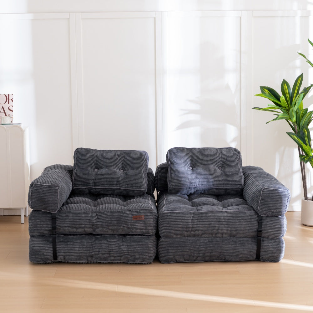 MAXYOYO L-Shaped Folding Sofa Bed - Convertible Sleeper Sofa with Armrests, Dark Grey | Space-Saving Multi-Functional Furniture for Small Apartments, Guest Rooms & Home Offices