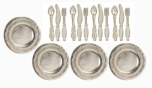 Silver Miniature Tea Set for 4 - Handcrafted Dollhouse Accessories | Perfect for Dollhouse Decor, Miniature Collectors & Tea Party Displays