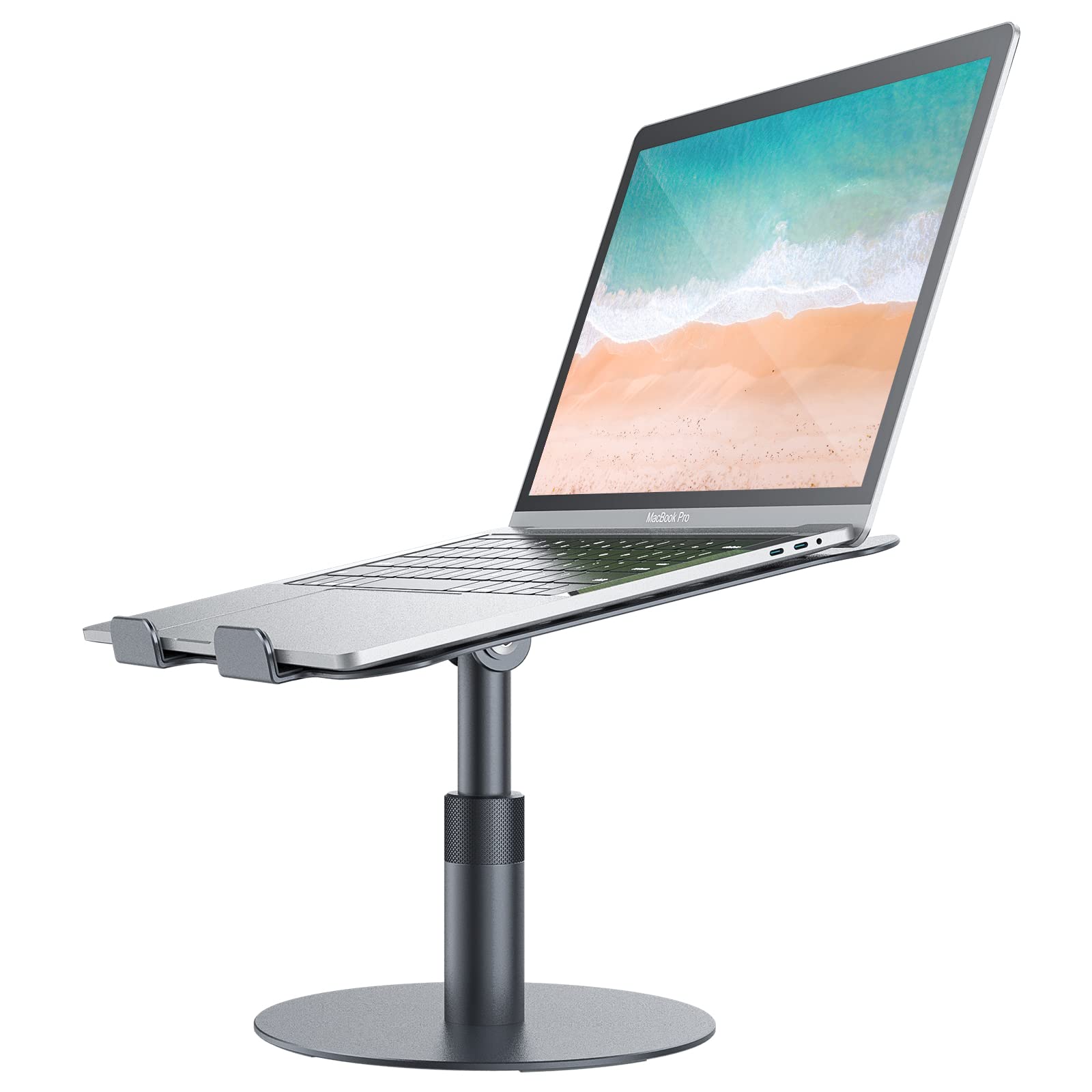 360°旋转可调高度人体工学笔记本电脑支架，便携式笔记本支架兼容MacBook Air/Pro、戴尔、惠普、联想等10-15.6英寸，灰色，适合办公、学习、家庭使用
