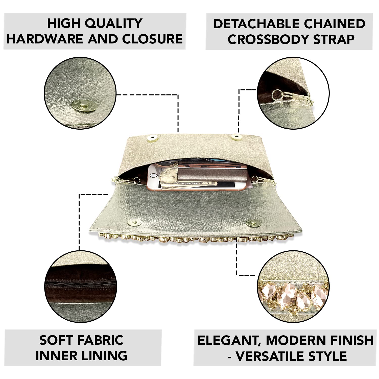 Peora Women's Clutch Purse - Elegant Wedding Evening Bag for Parties, Bridal Events & Special Occasions | Perfect Bridesmaid Gift & Formal Accessory
