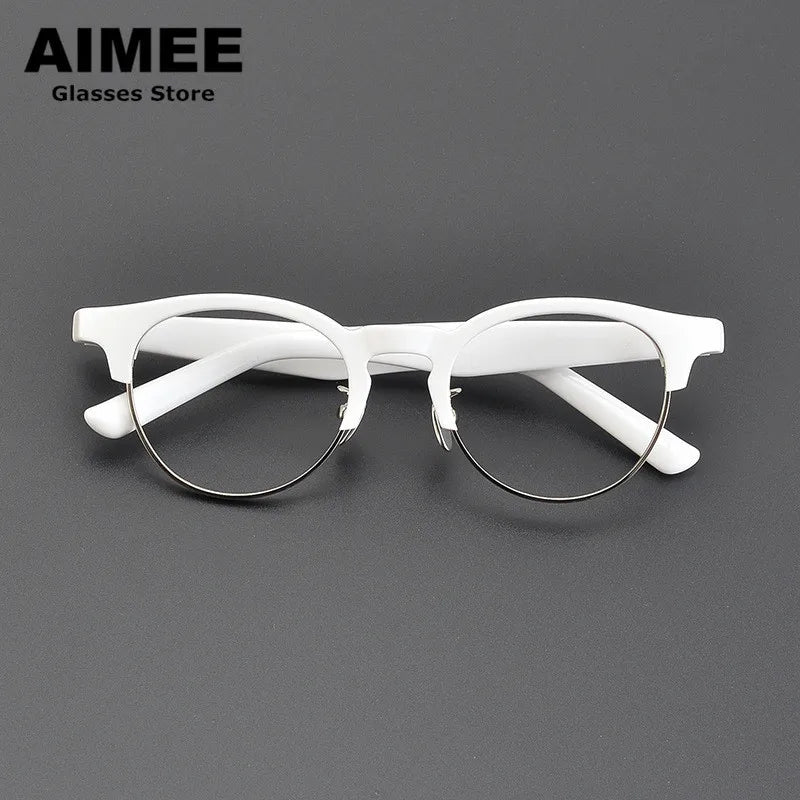 Aimee Unisex Full Rim Round Acetate Titanium Eyeglasses Frame 9006 - Lightweight & Durable Glasses for Men & Women - Perfect for Reading, Working, and Daily Wear