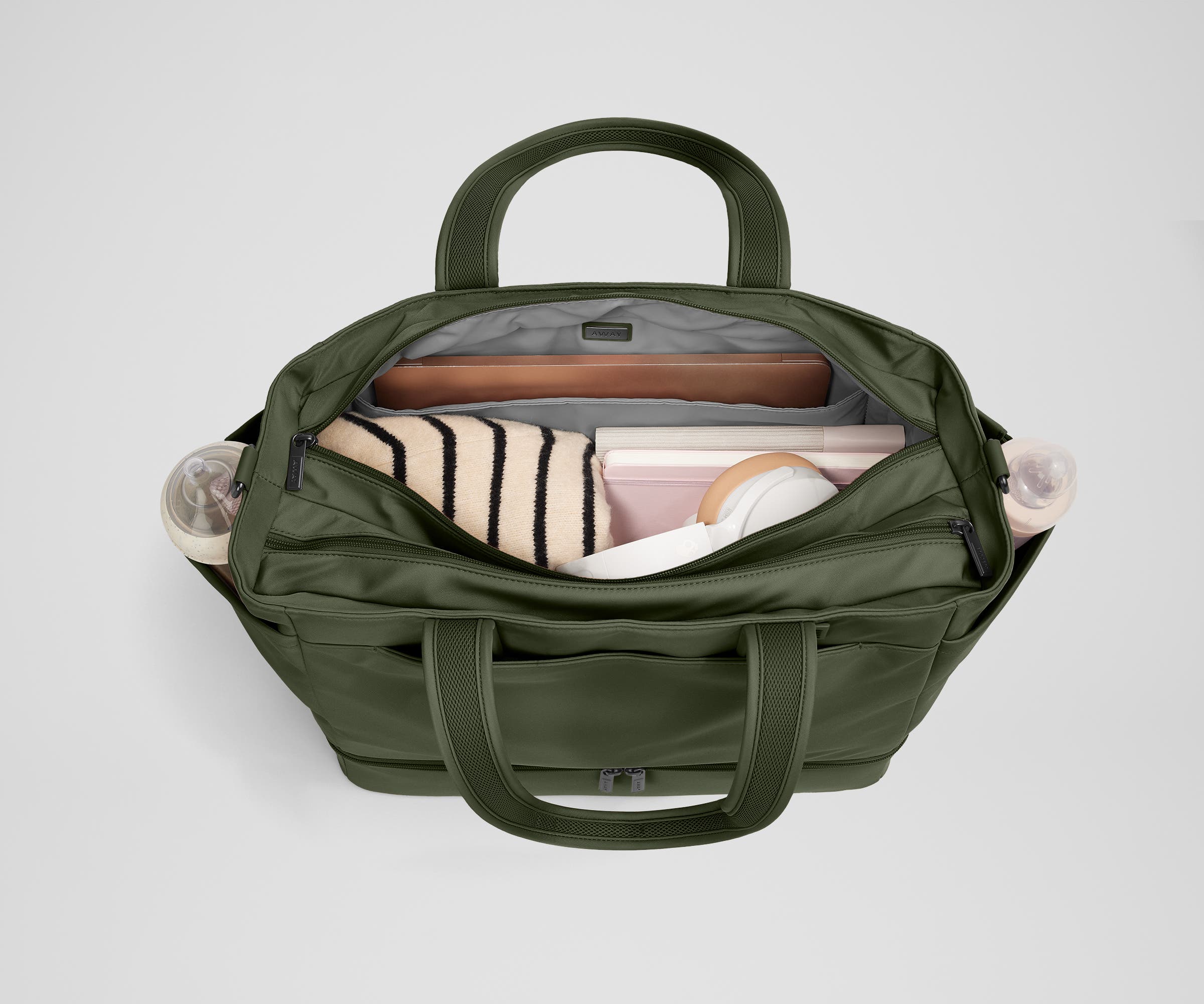 Premium Olive Green Double Diaper Tote Bag - Large Waterproof Baby Essentials Organizer for Moms | Perfect for Daycare, Travel & On-the-Go Parenting