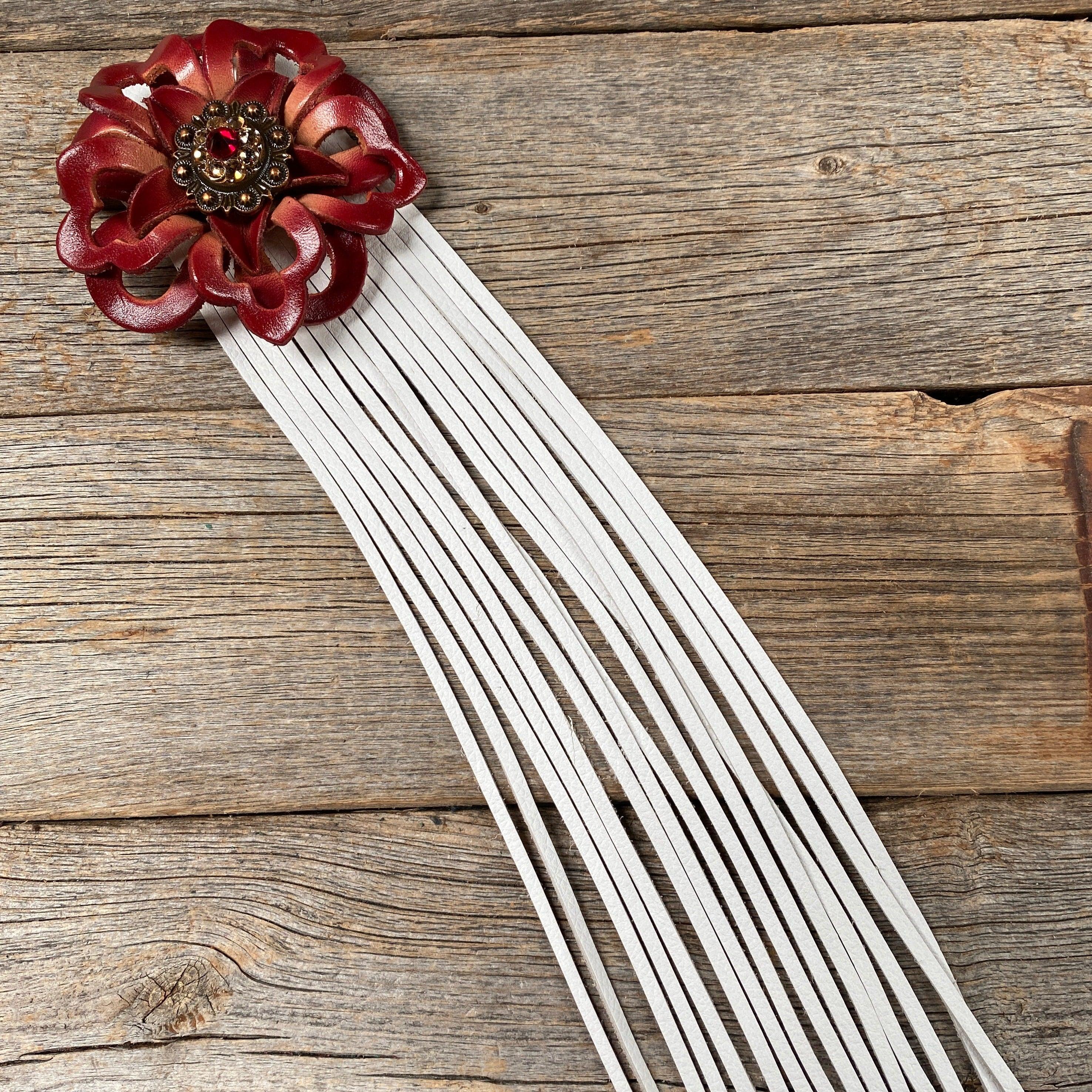 Handmade Red Lotus Leather Bag with White Fringe - Boho Chic Crossbody Purse for Women, Perfect for Festivals, Parties & Everyday Use