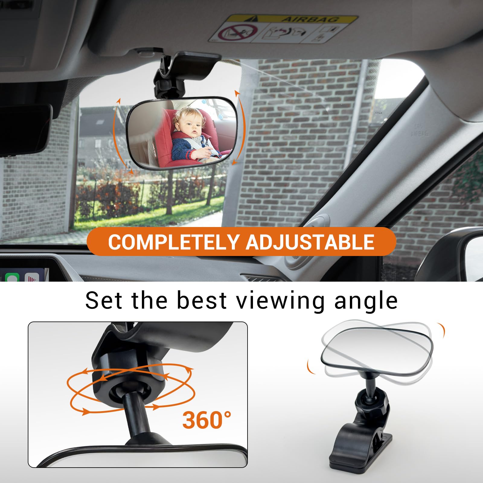 Baby Car Mirror for Rear Seat - Safe Adjustable 2-Pack for Children & Pets - Perfect for Travel, Road Trips, and Pet Safety in Vehicles