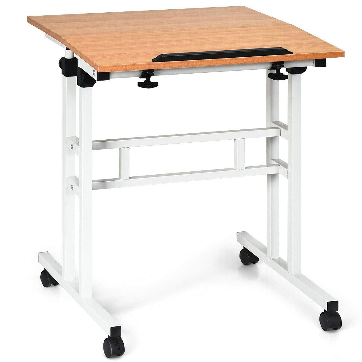 2 in 1 Adjustable Height Standing Desk with Wheels - Mobile Sit Stand Computer Desk for Home Office | Perfect for Remote Work & Small Spaces