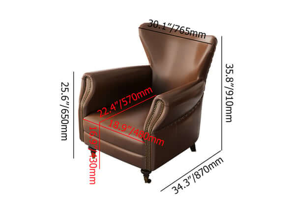 Midcentury Modern Brown Leather Accent Chair - Solid Wood Frame, Comfortable Upholstered Lounge Chair for Living Room, Bedroom, or Office Decor