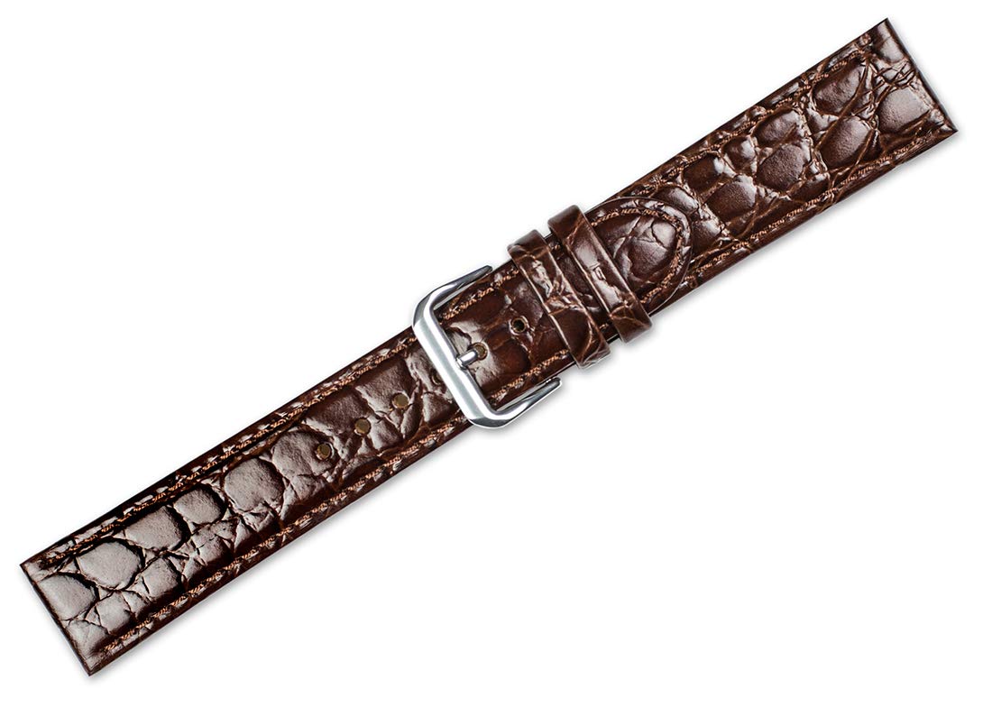 Premium deBeer Alligator Grain Leather Watch Band - Brown 16mm Long Replacement Strap for Men & Women - Perfect for Dress Watches, Business & Formal Occasions