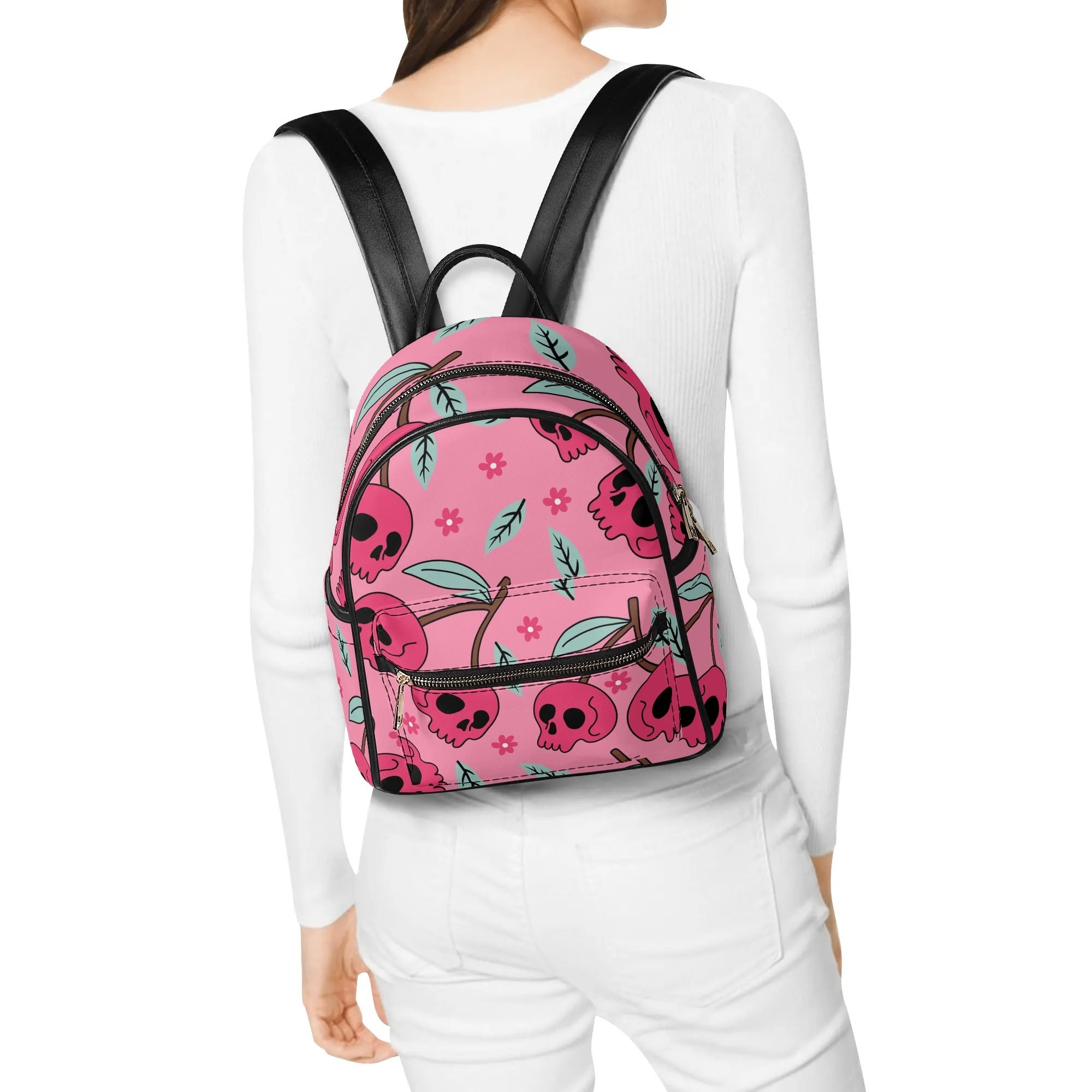 Cherry Skulls Stylish Casual Backpack for Women & Men - Lightweight College School Bag, Travel Daypack for Hiking, Work, Commuting & Everyday Use