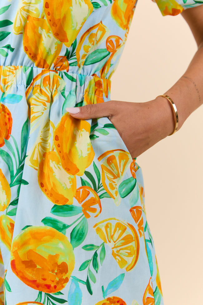 Easy Peasy Citrus Print Romper - Baby Girls' Summer Outfit | Soft & Breathable Cotton Jumpsuit for Playdates, Beach Trips & Photo Shoots