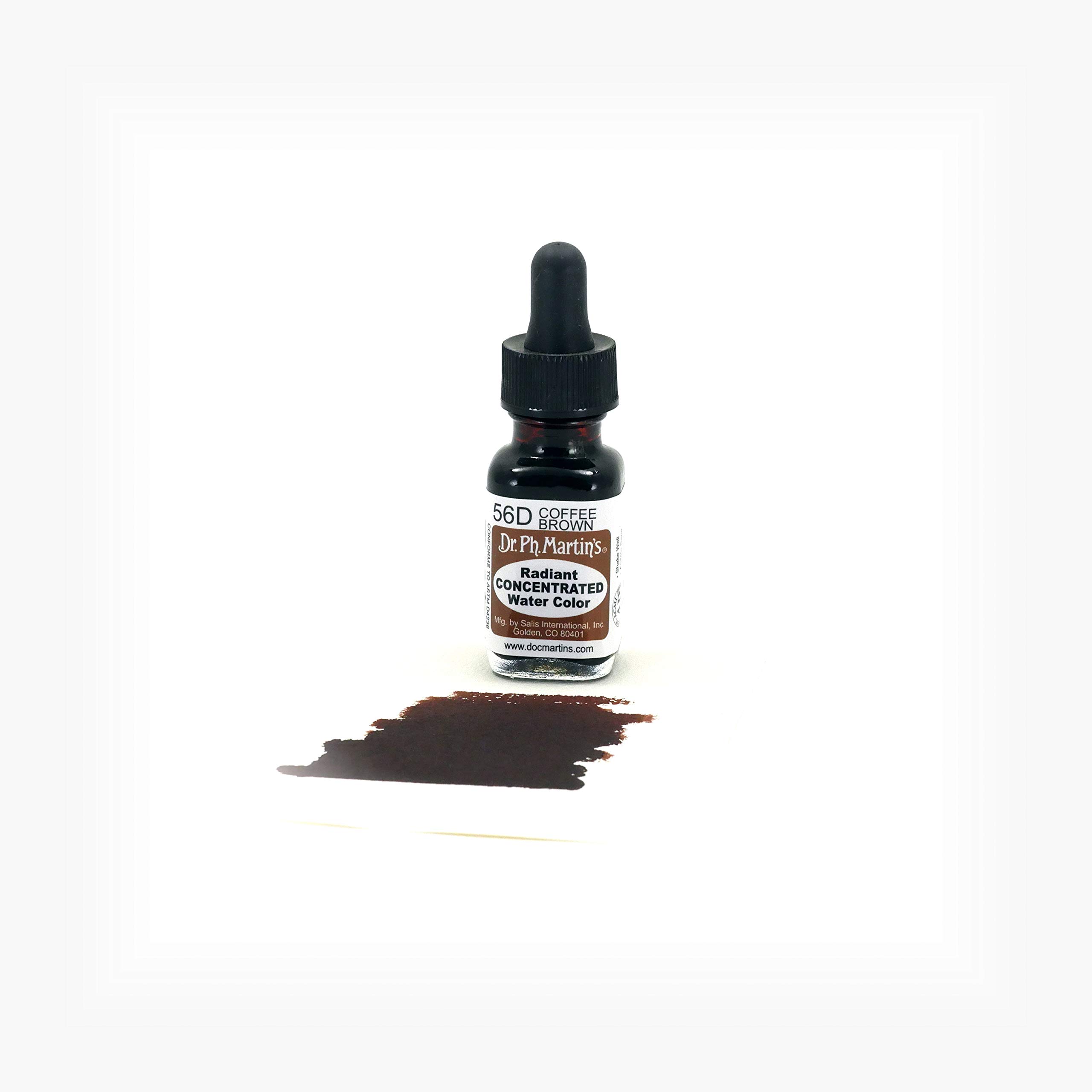 Dr. Ph. Martin's Radiant Concentrated Watercolor Paint - 0.5 oz Coffee Brown (56D) - Professional Artist Grade for Watercolor Painting, Calligraphy & Illustration