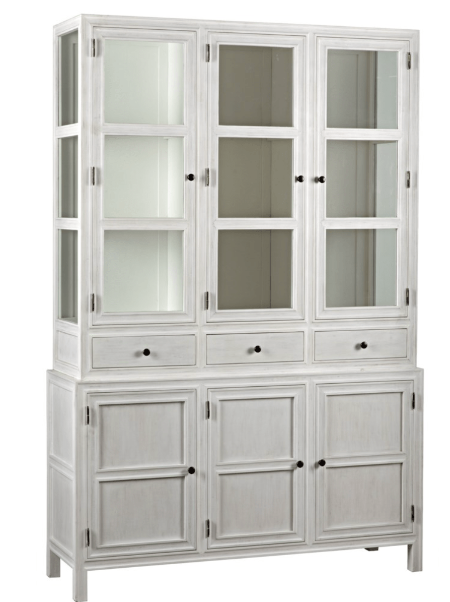 Saratoga White Wash Colonial Style Hutch - Vintage Farmhouse Buffet Cabinet for Dining Room Storage & Decor