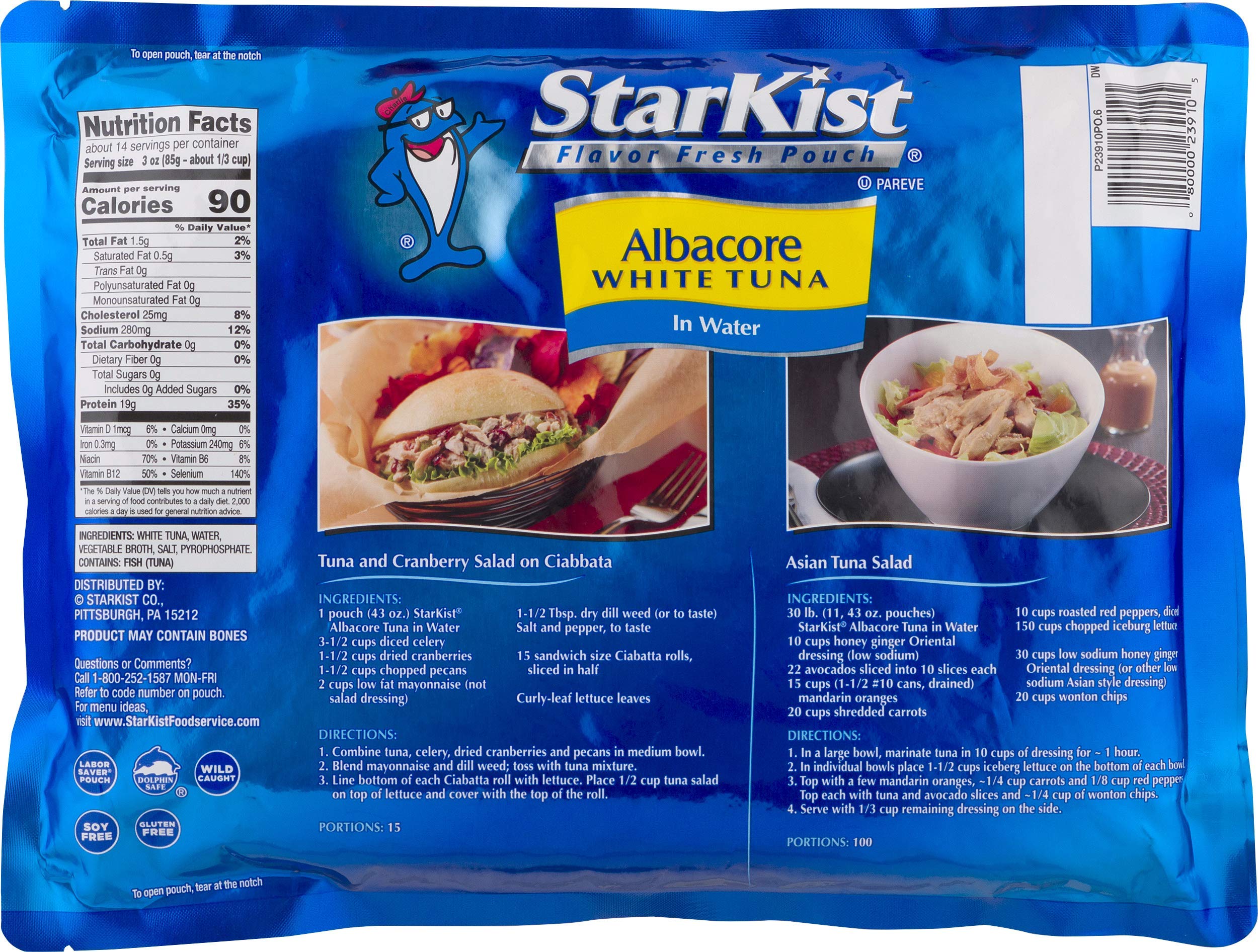 StarKist Chunk White Albacore Tuna in Water - 43 oz Pouch (Pack of 6) | High Protein, Low Mercury, Wild Caught | Perfect for Salads, Sandwiches & Meal Prep