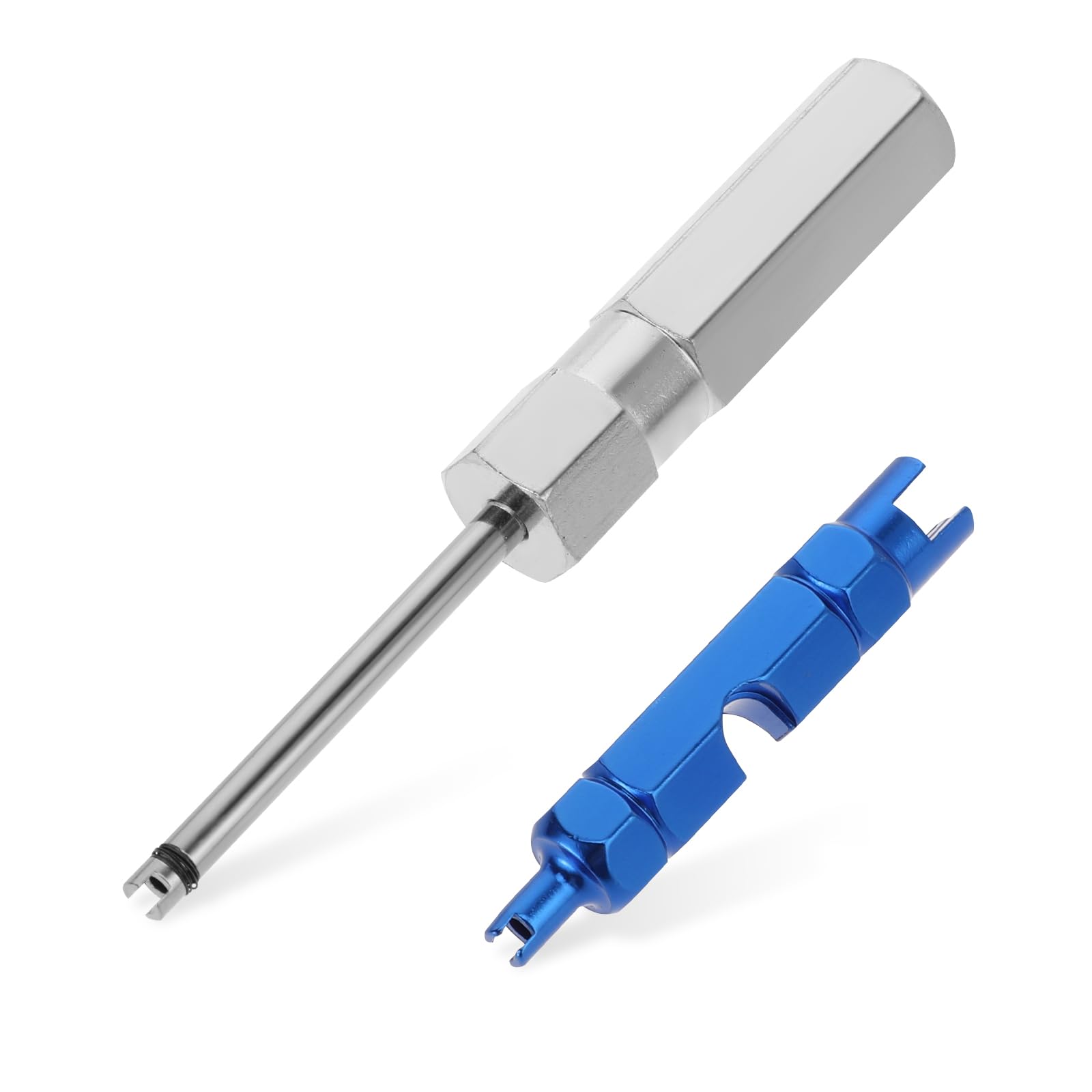 2Pcs Stainless Steel Valve Stem Removal Tool Set - Presta & Schrader Valve Core Puller for Bike & Car Tires - No Scratch Tire Valve Repair Install Tool (Blue) - Perfect for Road Bikes, Mountain Bikes & Auto Tire Maintenance
