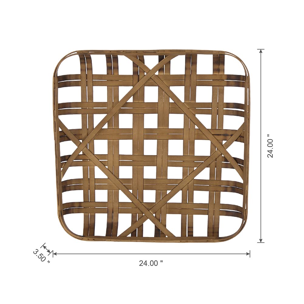 Glitzhome 24 Inch Dark Brown Square Tobacco Basket - Handwoven Bamboo Wall Decor for Farmhouse, Rustic & Boho Home Decor - Perfect for Living Room, Bedroom, or Kitchen Wall Display