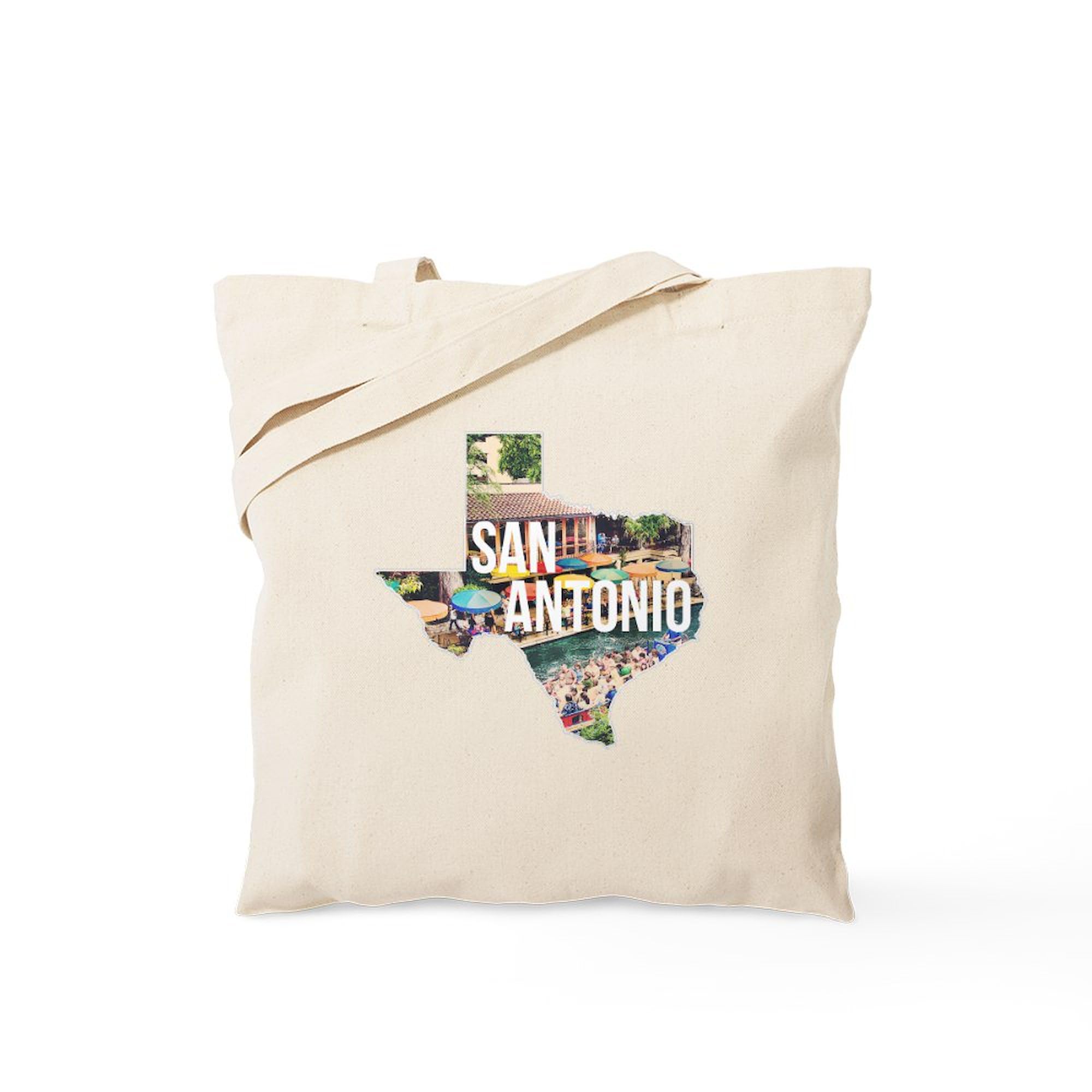 San Antonio Riverwalk Texas Tote Bag - Natural Canvas Reusable Shopping Bag for Groceries, Beach & Travel