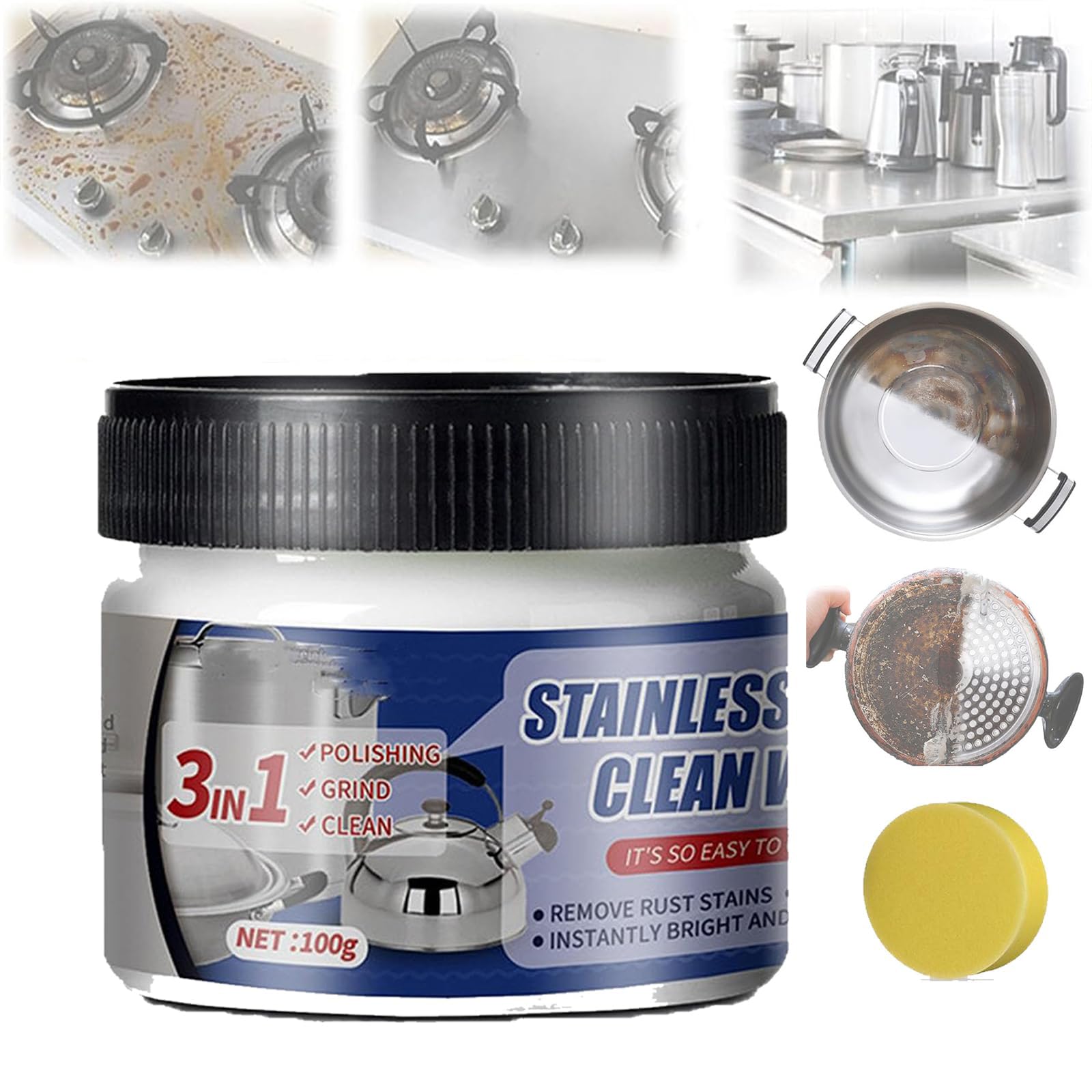 Premium Stainless Steel Cleaner & Polish Wax - Multi-Purpose Metal Polish for Kitchen, Wheels, Appliances | Heavy-Duty Cleaning Paste for Home & Auto Care