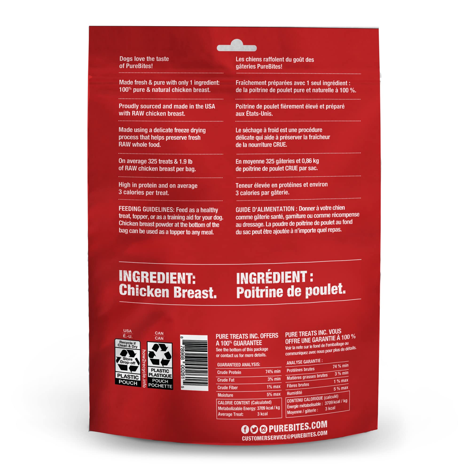 PureBites Freeze Dried Chicken Dog Treats - Single Ingredient, Made in USA, 8.6oz - Healthy Training Rewards & Natural Dental Chews for Puppies & Adult Dogs