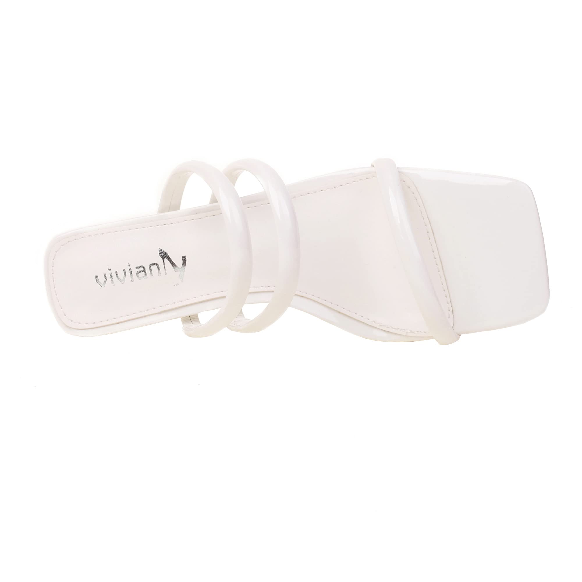 Vivianly Women's Strappy Chunky Heel Sandals - 3 Strap Slip-On High Heels with Square Open Toe | Perfect for Weddings, Parties & Summer Outfits
