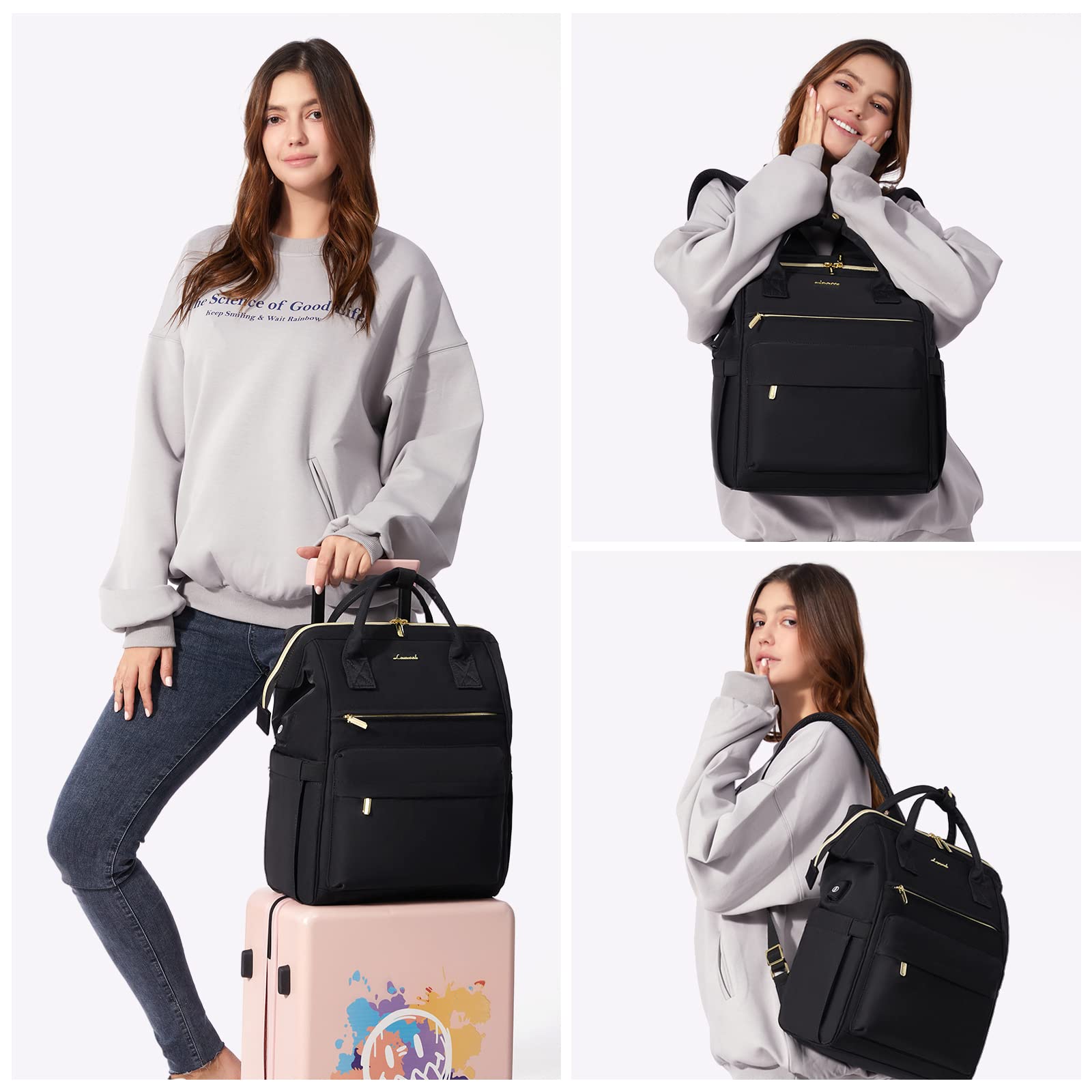LOVEVOOK Women's Waterproof Laptop Backpack Purse - 15.6 Inch Business Travel Computer Bag with USB Charging Port for Work, School, Nursing & Teaching | Perfect for Office Professionals, Students & Healthcare Workers
