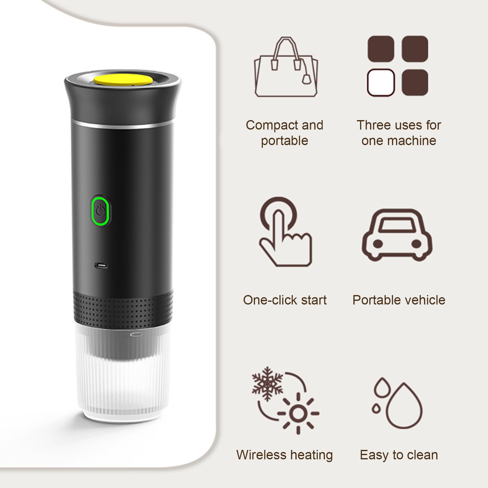 Irishom Portable Coffee Machine - 3-in-1 Cordless Electric Coffee Maker for Ground & Capsule Coffee, Cold Brew & Heating with 150ml Travel Mug | Perfect for Office, Camping & Home Use