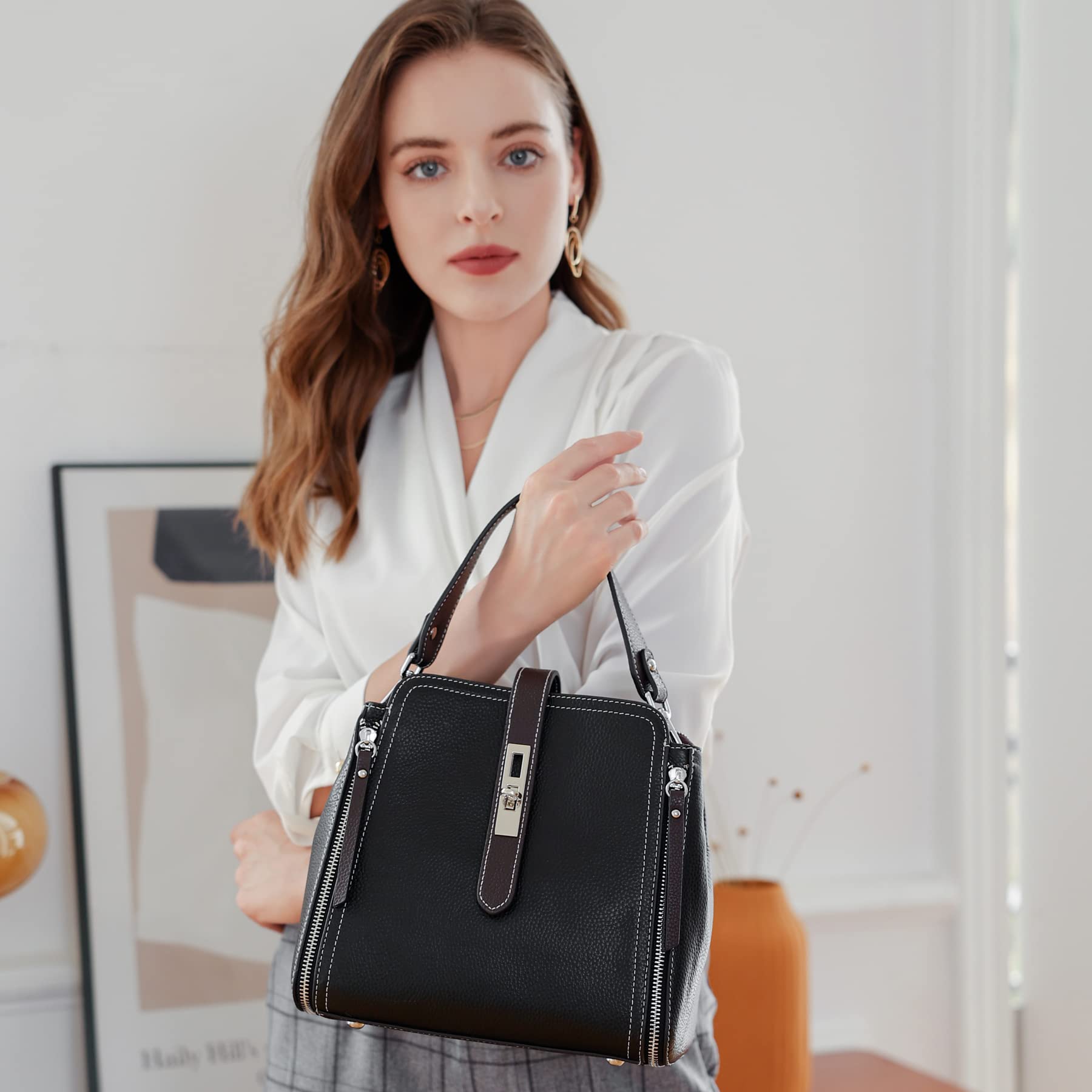 HESHE Genuine Leather Purses for Women - Stylish Shoulder Bags, Satchels & Crossbody Handbags | Fashionable Ladies Pocketbook & Designer Bags for Work, Travel & Everyday Use
