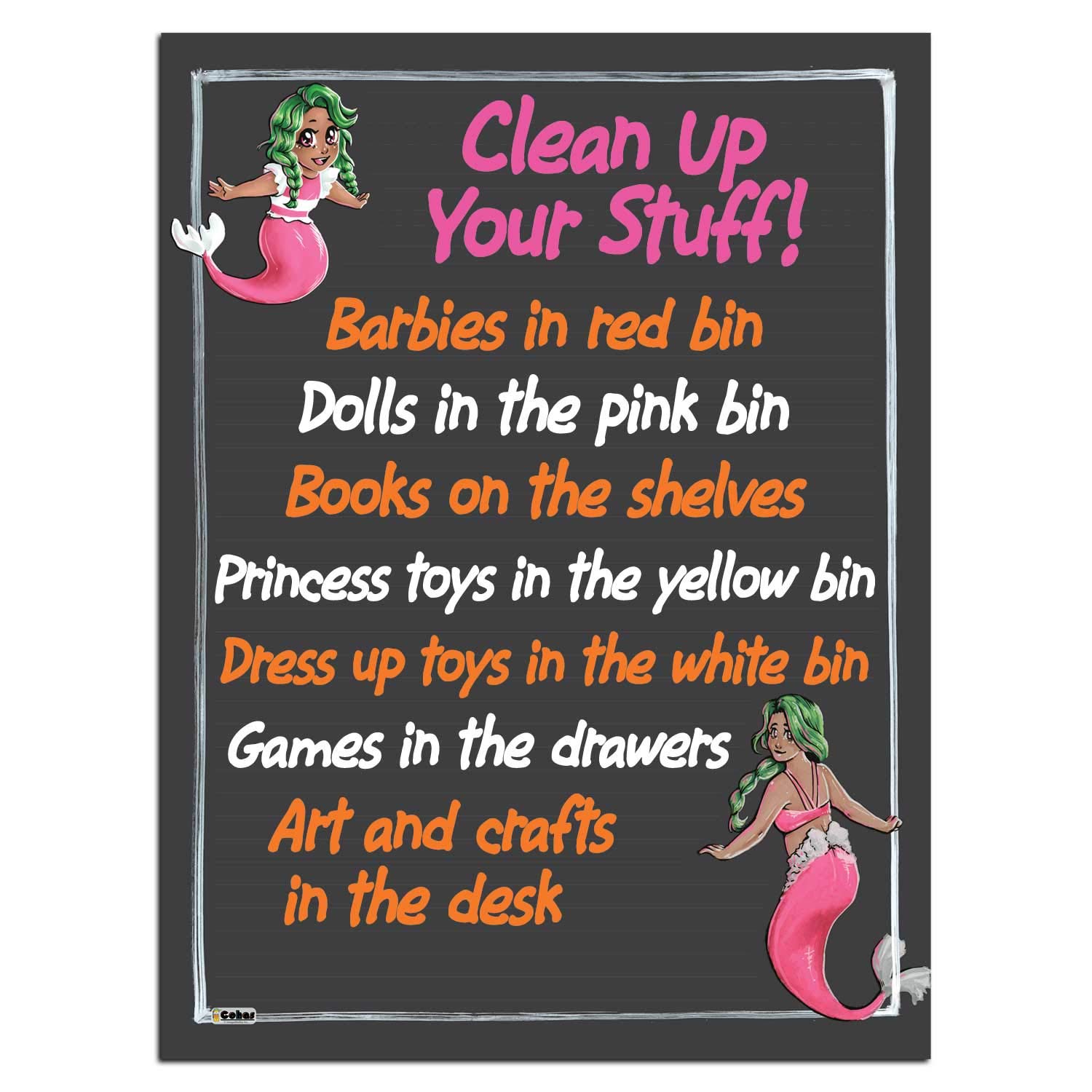 Mermaid Theme Magnetic Chalkboard with Pink Mermaid Art - 12x16 Inch Magnetic Backed Lined Chalkboard with 3 Bright Liquid Chalk Markers - Perfect for Kids' Room Decor, Classroom Learning & Creative Drawing