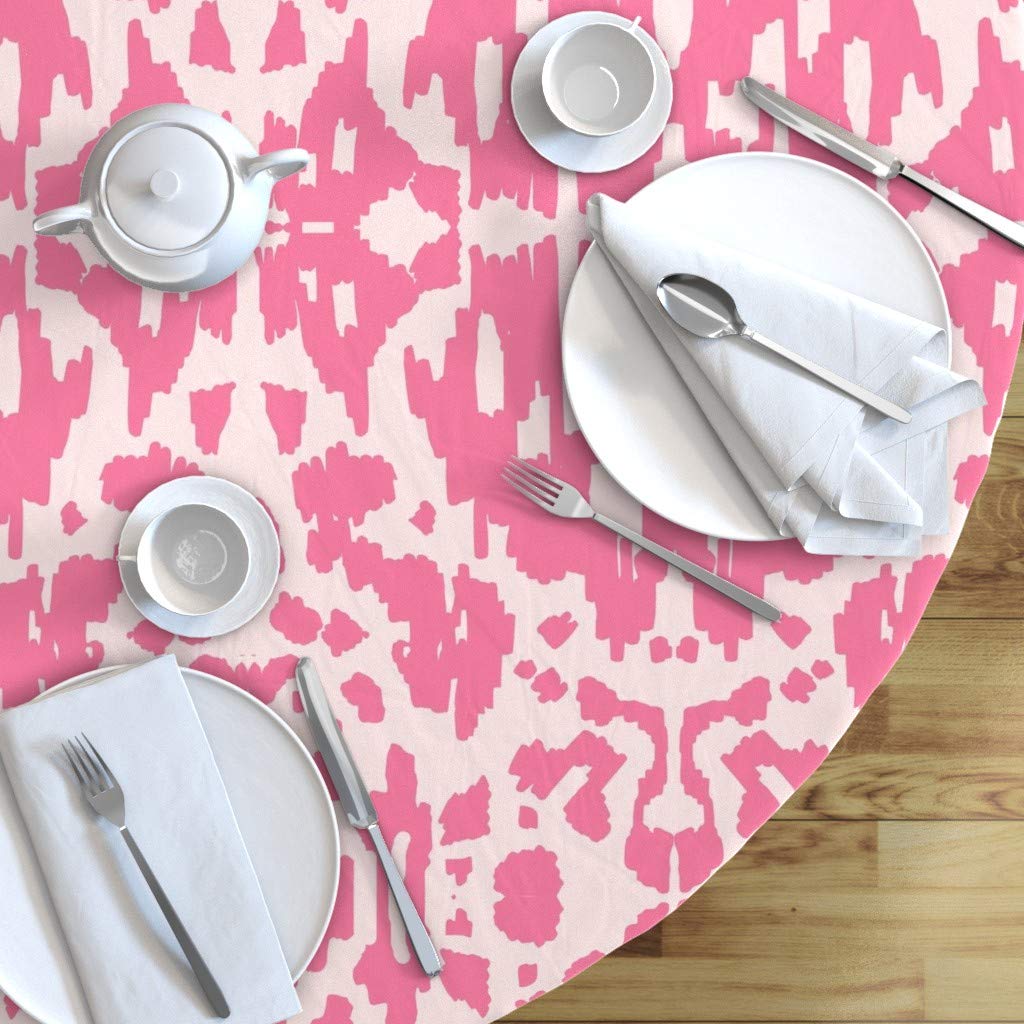 Custom Cow Ikat Hot Pink Animal Print Cotton Sateen Tablecloth 90