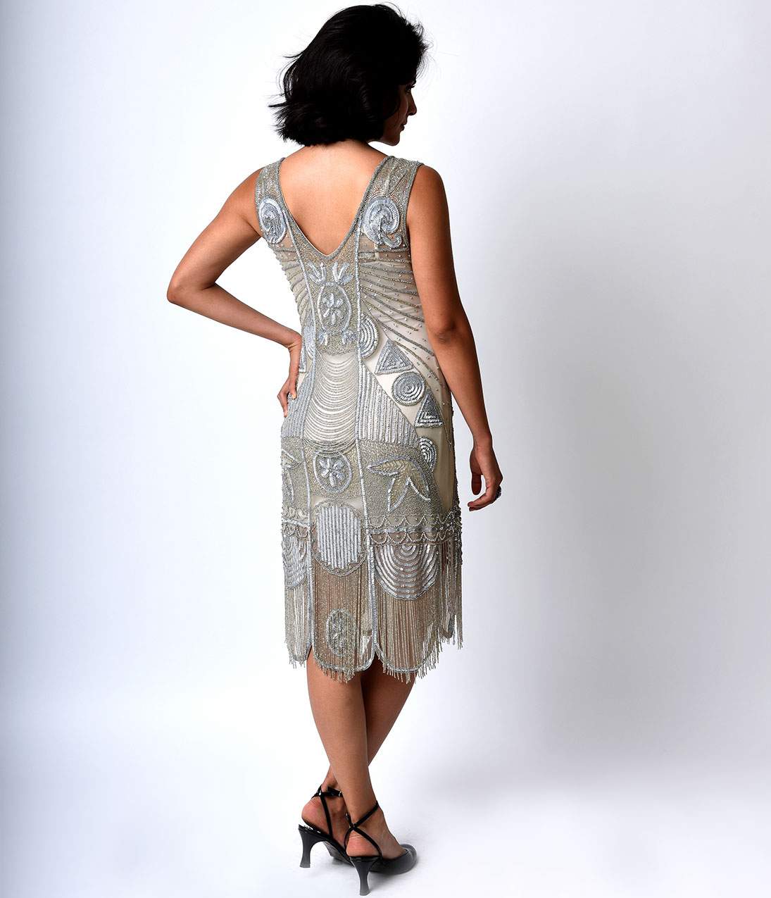 Vintage 1920s Silver Beaded Fringe Flapper Dress - Roaring 20s Gatsby Party Costume, Great Gatsby Themed Event, Speakeasy Outfit, Jazz Age Inspired Evening Gown