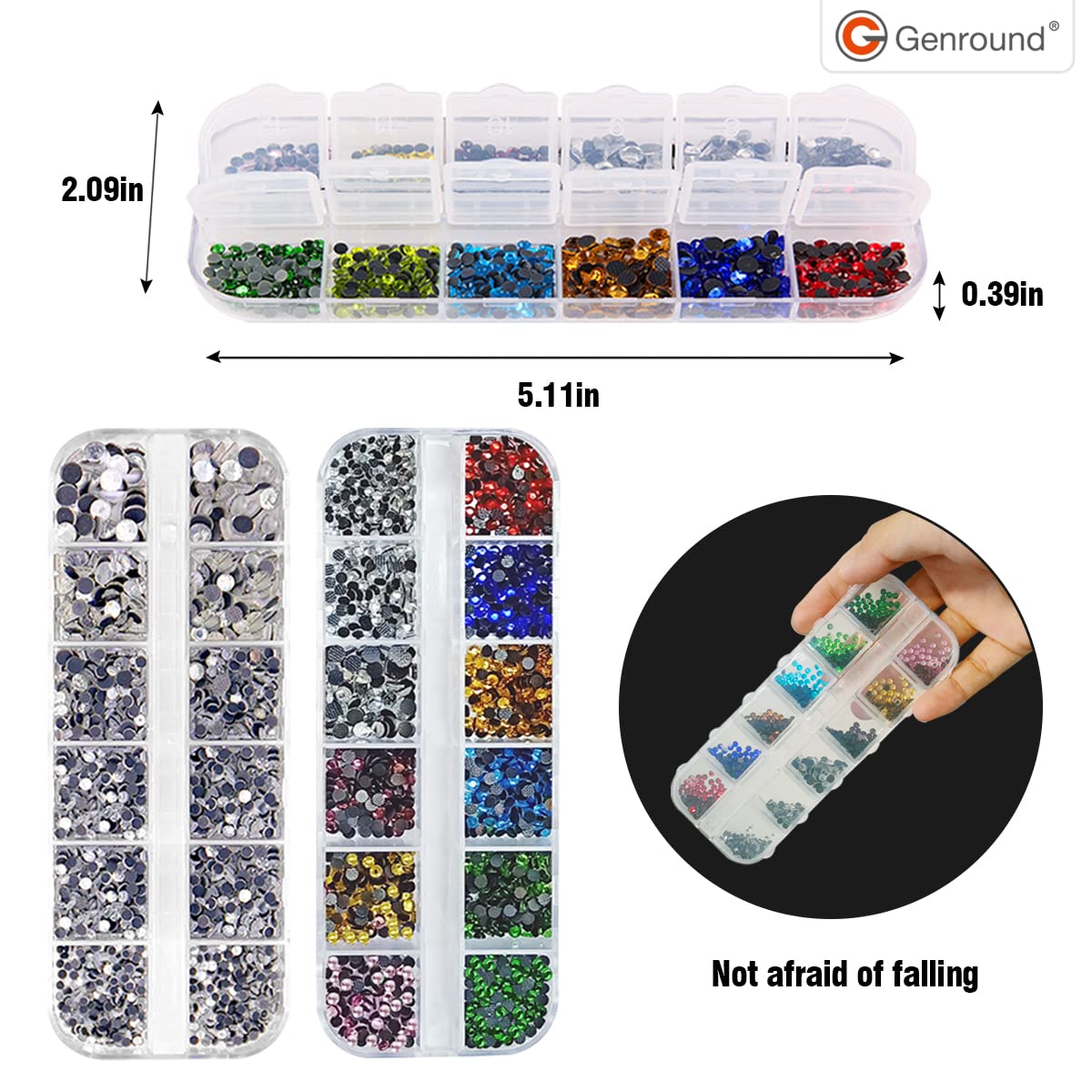 Hotfix Applicator Tool Kit - Genround Bedazzler with Rhinestones, Iron-on Wand, 6 Boxes Round Crystal Gems, Storage Box, Tweezer & Picking Pen for DIY Clothing, Costumes & Fashion Accessories Decoration