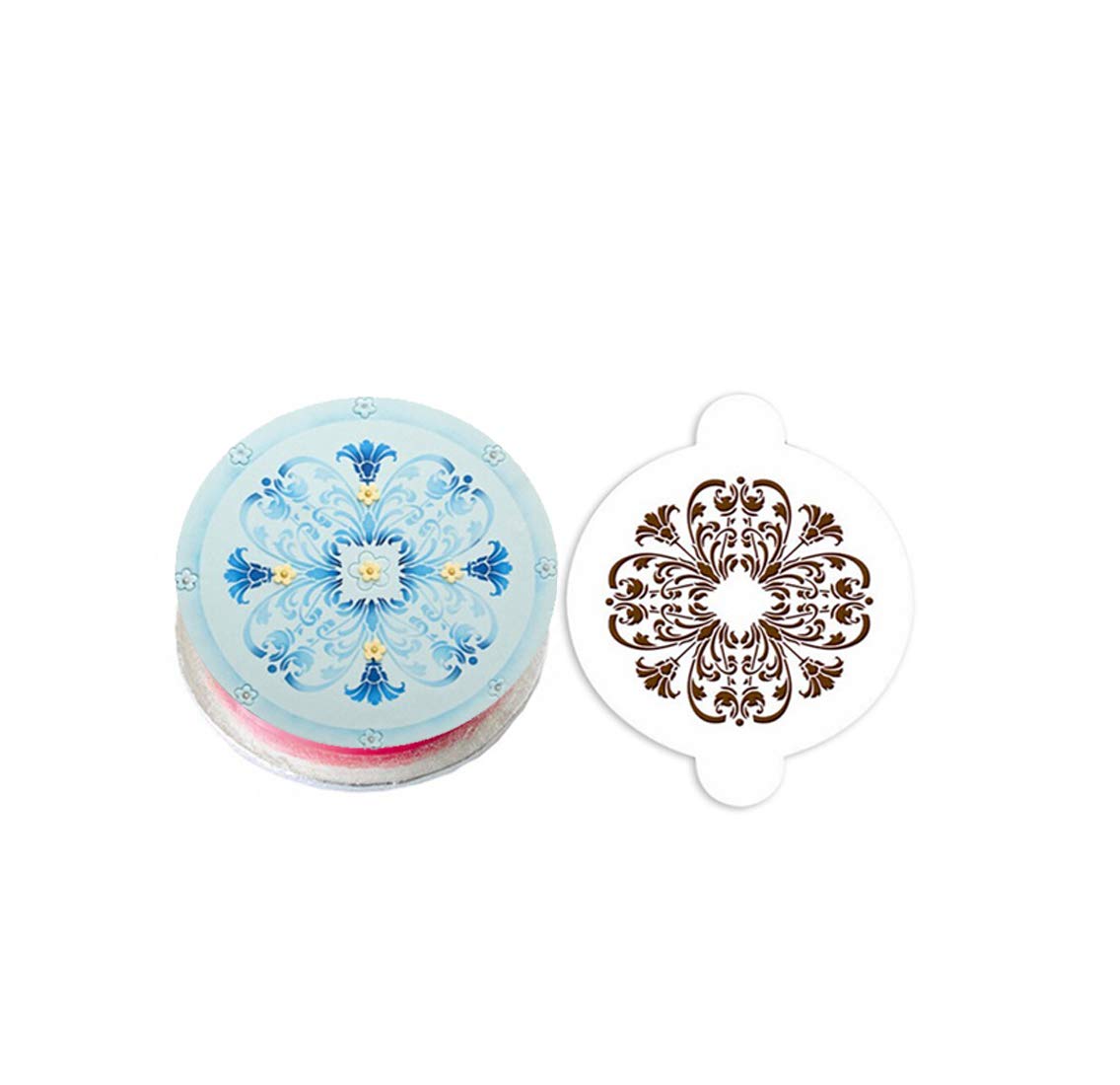 Round Flower Cake Stencil - Nema Decorating Topper for Wedding, Birthday & Party Desserts - Floral Design Template for Baking & Cake Decorating