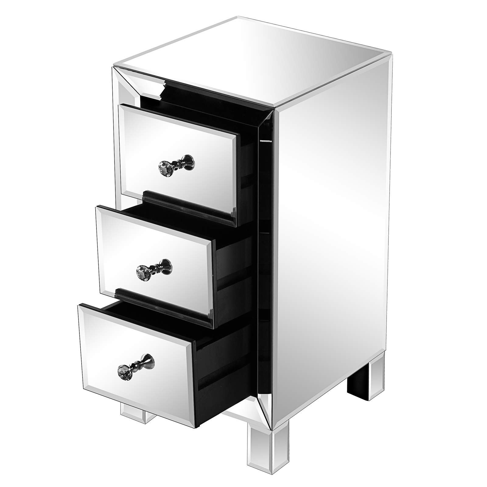 Ochine 3 Drawer Mirrored Nightstand - Modern Silver End Table with Mirror Accent for Bedroom & Living Room | Space-Saving Furniture for Small Apartments | Perfect for Storing Books, Lamps & Bedside Essentials (Ship from USA)