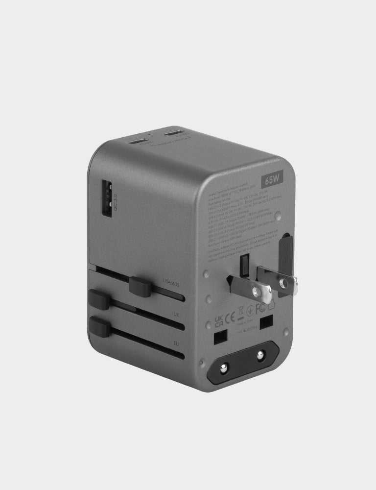 TravelWorld GaN65 Universal Travel Adapter - Fast Charging for Laptops, Phones & Tablets - Perfect for Business Trips & International Vacations