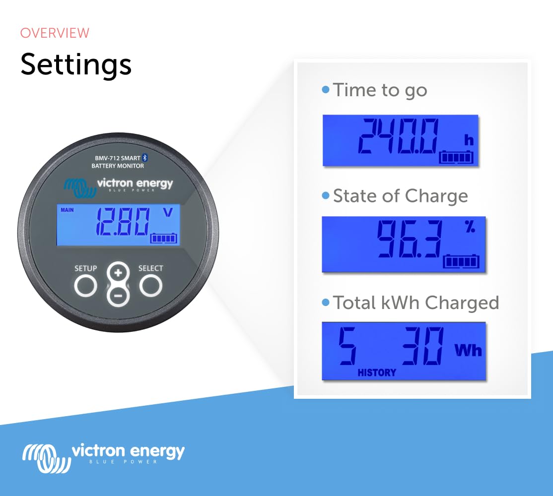 Victron Energy BMV-712 Smart Battery Monitor with Bluetooth - Accurate Voltage, Current & Power Tracking for RVs, Boats & Solar Systems (Grey)