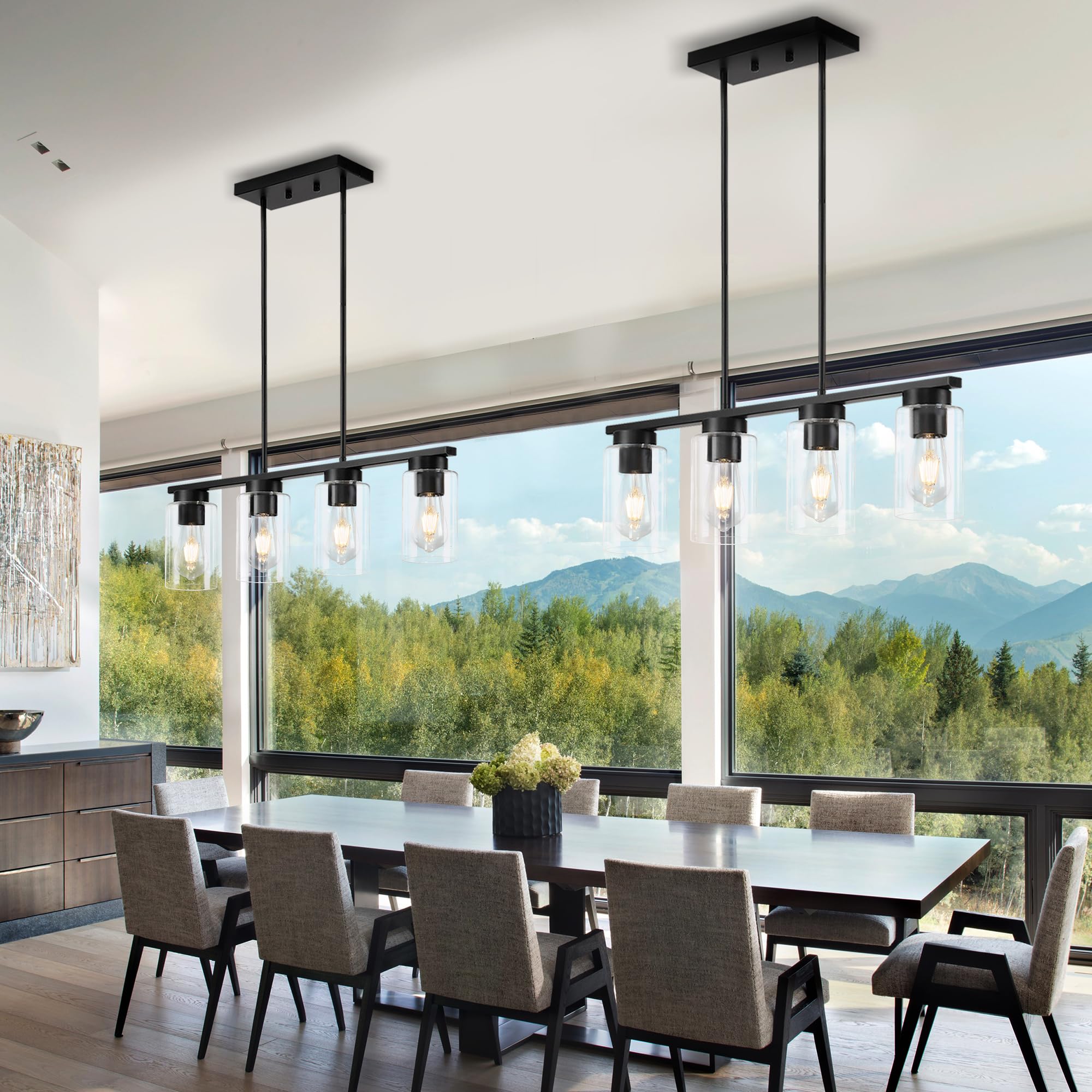 Modern Black 4-Light Farmhouse Pendant Chandelier - 27